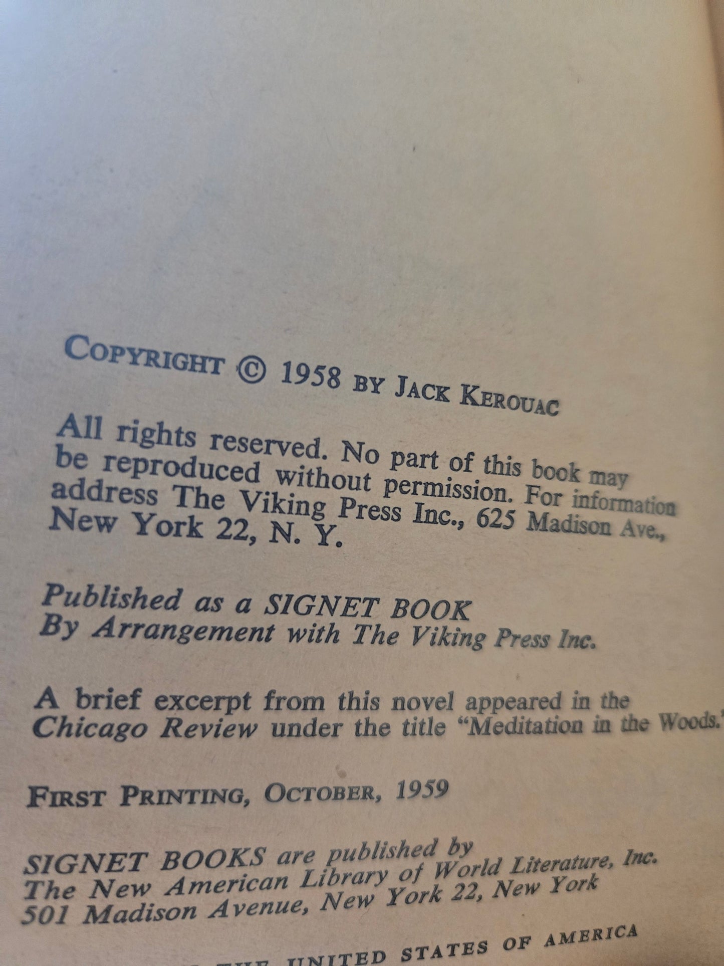 The Dharma Bums // Jack Kerouac // 1st Paperback Printing 1959 // Vintage Paperback Beat Generation