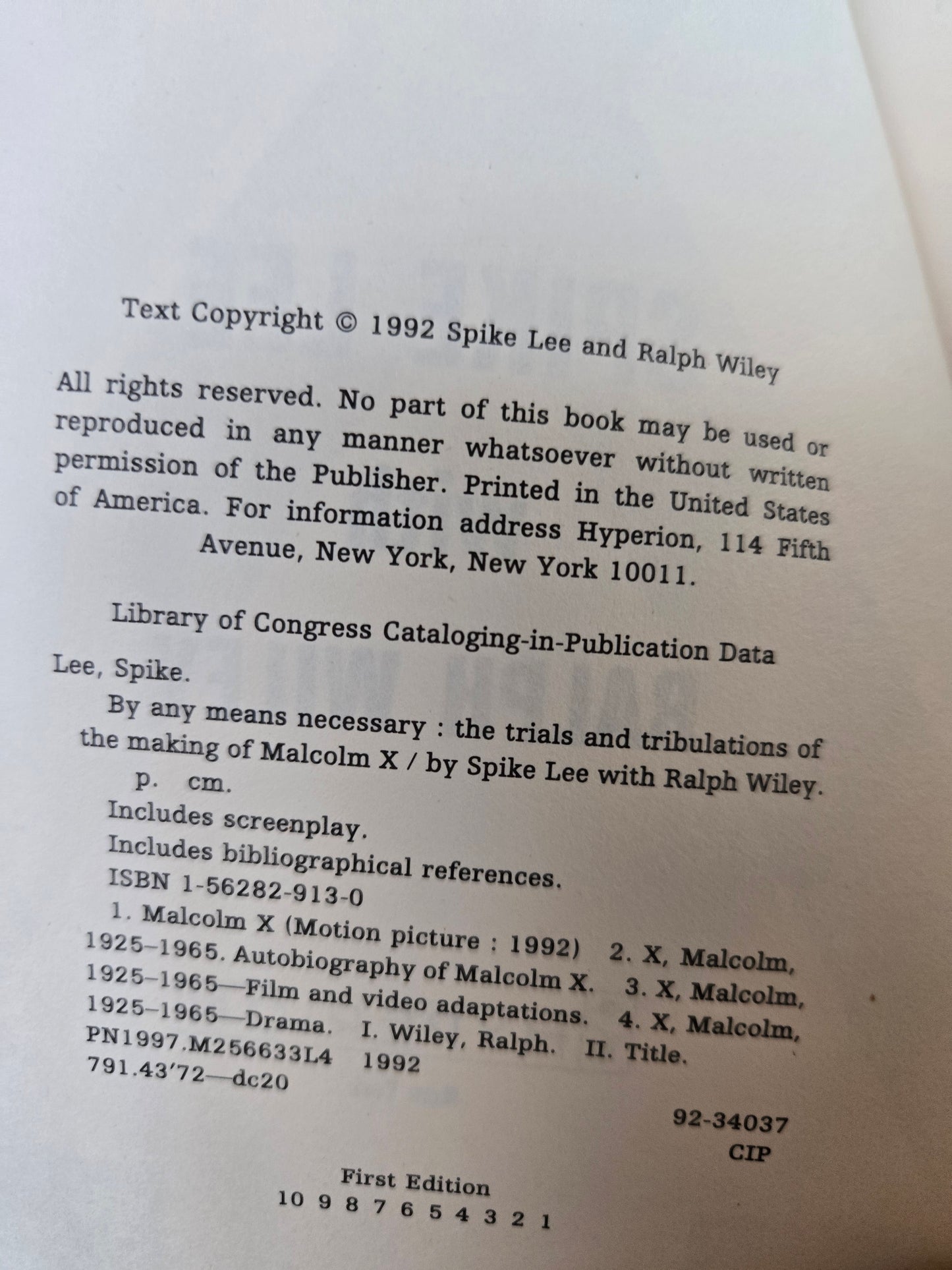 By Any Means Necessary: The Trials and Tribulations of the Making of Malcolm X // Spike Lee // 1st Printing 1992 // Vintage Paperback Film Screenplay
