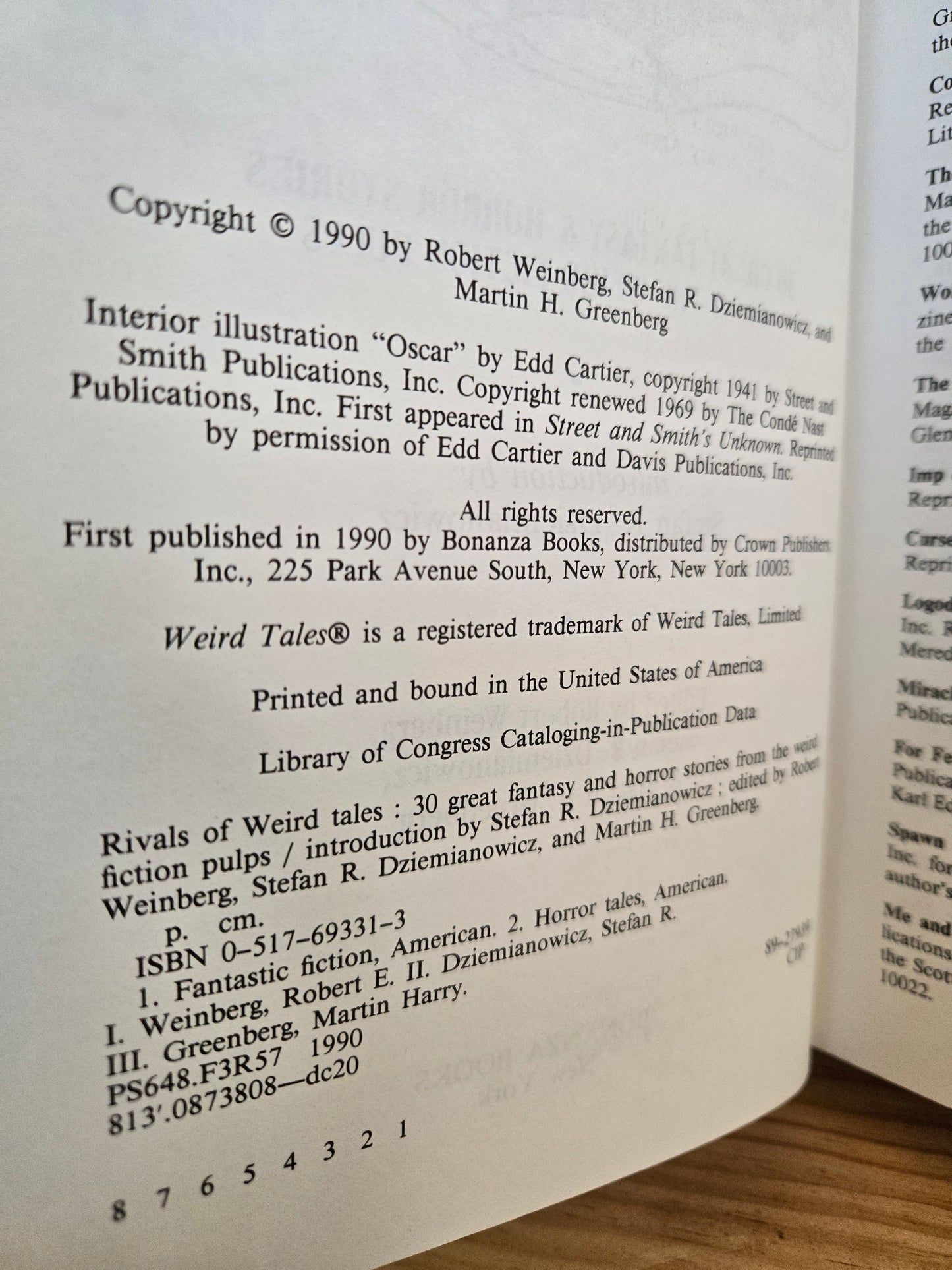 Rivals of Weird Tales // Edited by Robert Weinberg // 1st Printing 1990 // Vintage Hardcover Fantasy Horror Weird Fiction