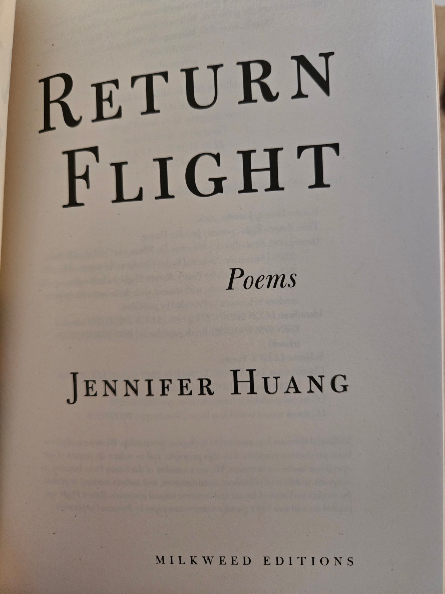 Return Flight // Jennifer Huang // 2022 // Paperback Poetry