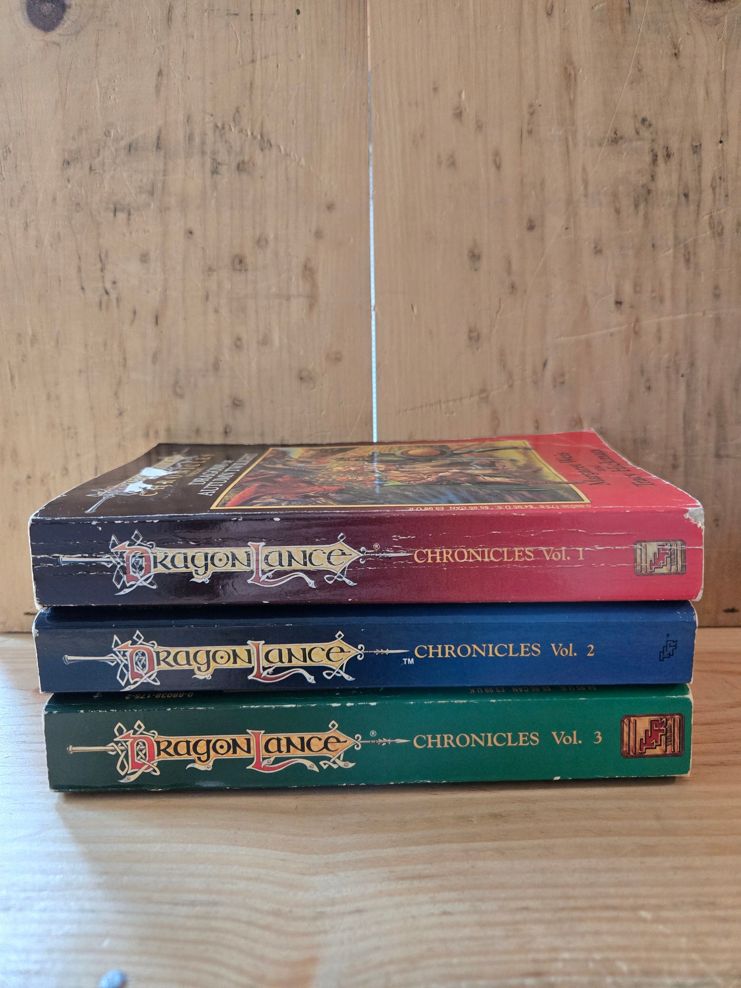 Dragonlance Chronicles Trilogy (3 Book Set) // Margaret Weis and Tracy Hickman // 1984 - 1985 // Vintage Paperback Fantasy D&D