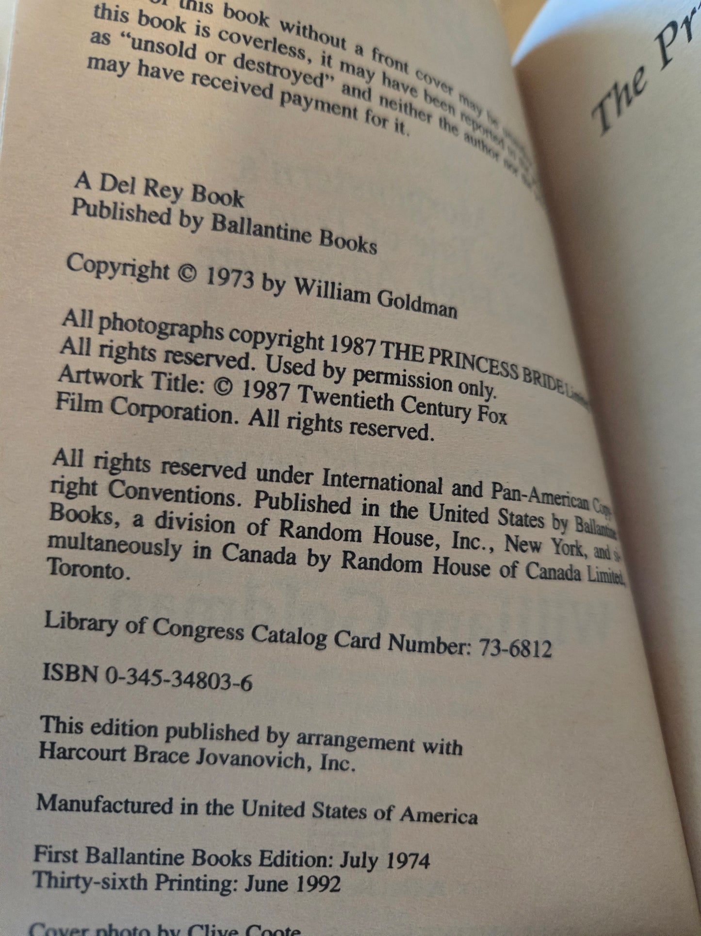 The Princess Bride // William Goldman // 36th Printing 1992 // Vintage Paperback Fantasy with Fold-out Map