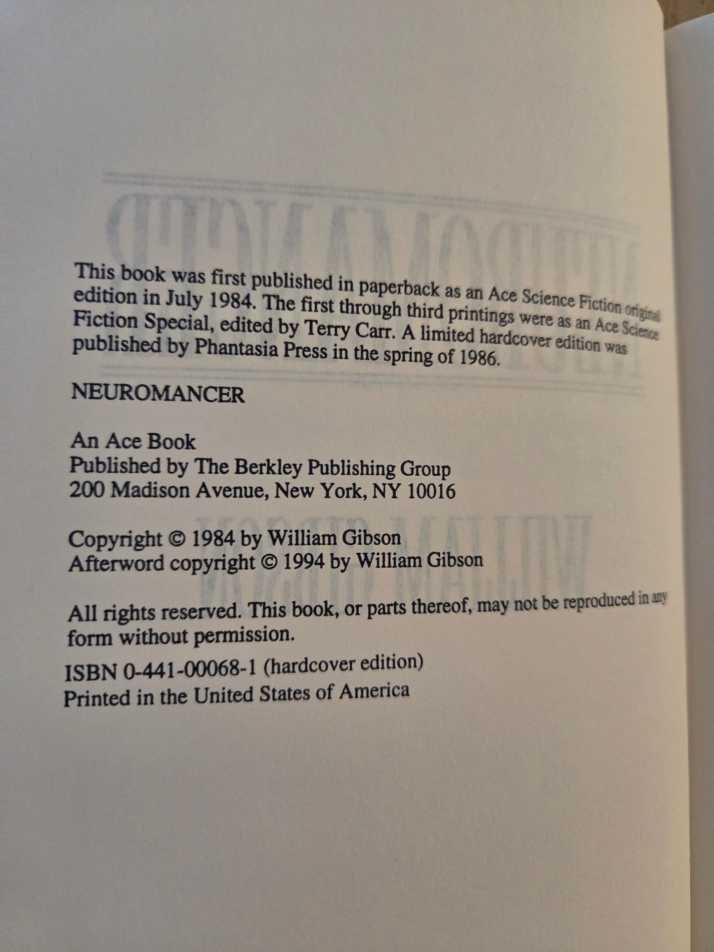 Neuromancer // William Gibson // 10th Anniversary Edition 1994 // Vintage Hardcover Sci-fi Cyberpunk