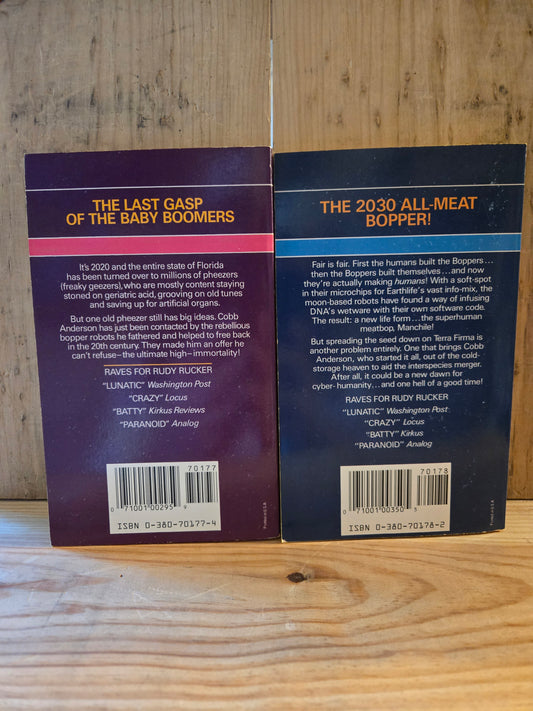 Software and Wetware (2 Book Set) // Rudy Rucker // 1987-1988 // Vintage Paperback Cyberpunk Sci-fi