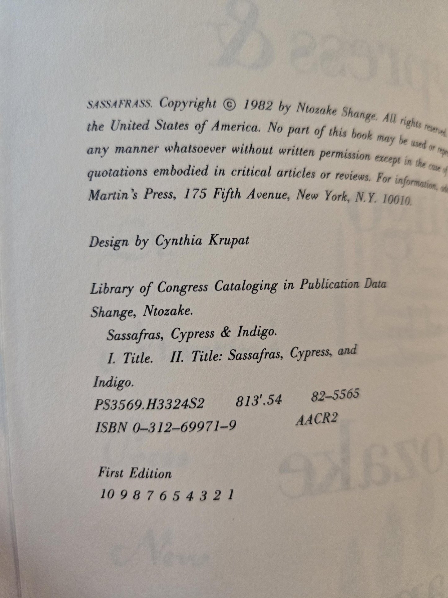 SIGNED Sassafrass, Cypress & Indigo // Ntozake Shange // 1st Paperback Printing 1982 // Vintage Paperback