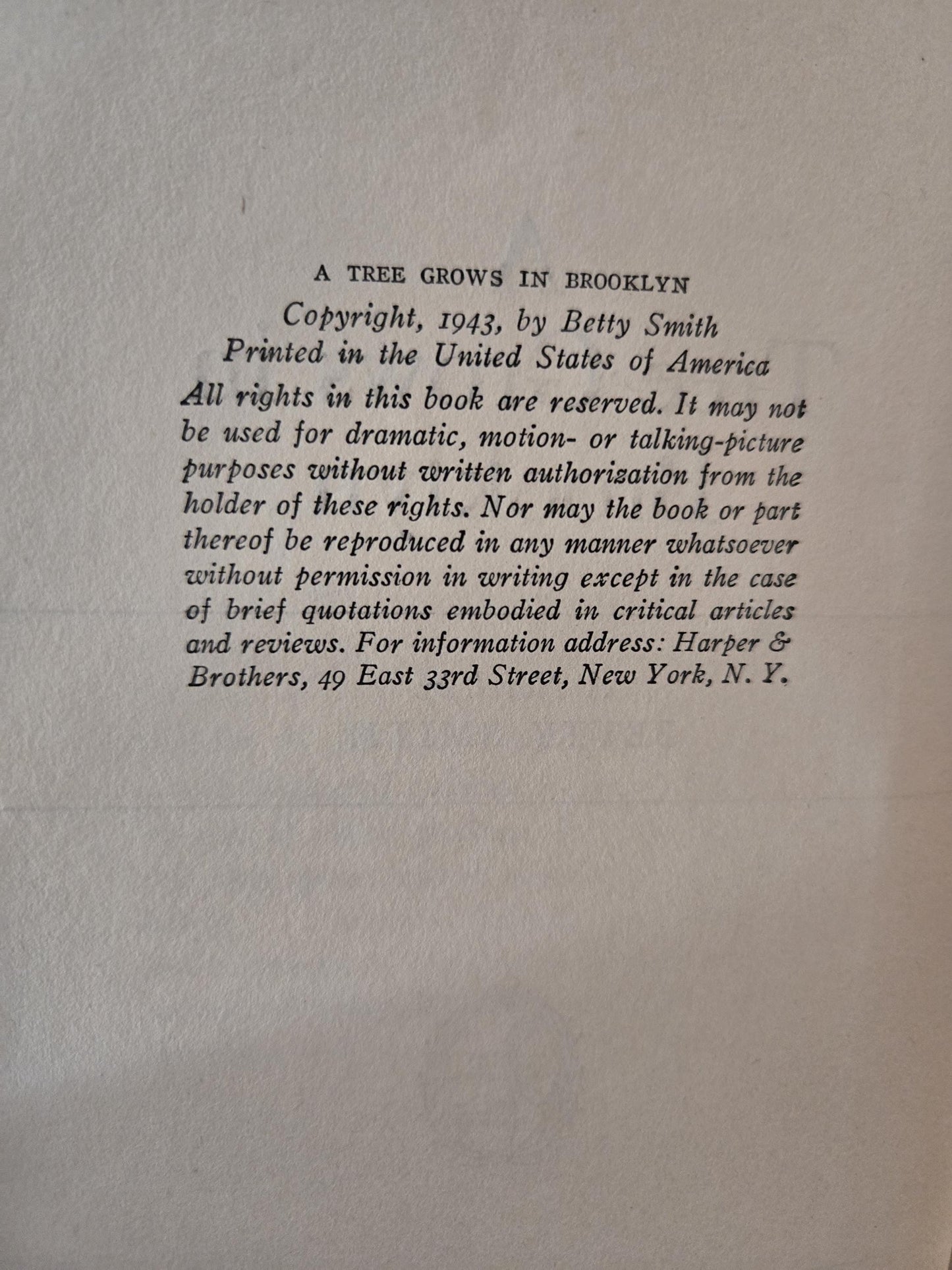 A Tree Grows in Brooklyn // Betty Smith // 1943 // Vintage Hardcover