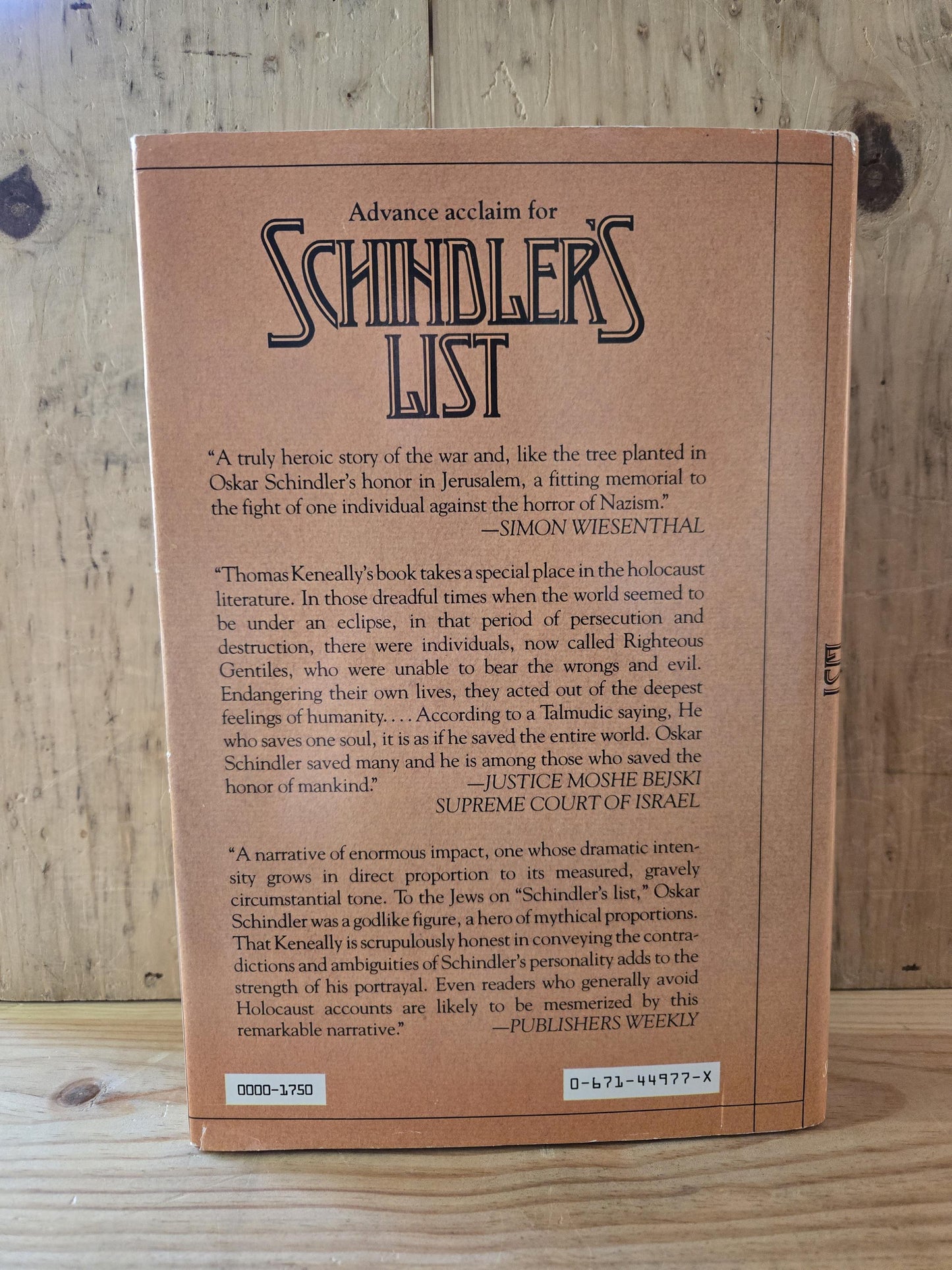 Schindler's List // Thomas Keneally // 1st U.S. Edition 4th Printing 1982 // Vintage Hardcover WWII