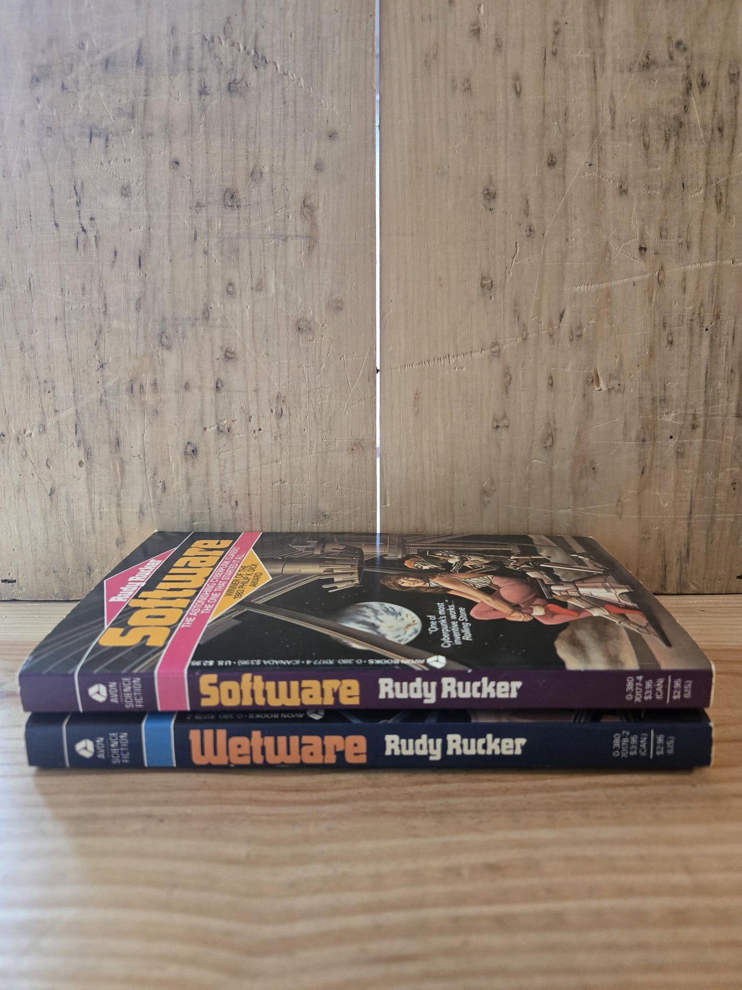 Software and Wetware (2 Book Set) // Rudy Rucker // 1987-1988 // Vintage Paperback Cyberpunk Sci-fi