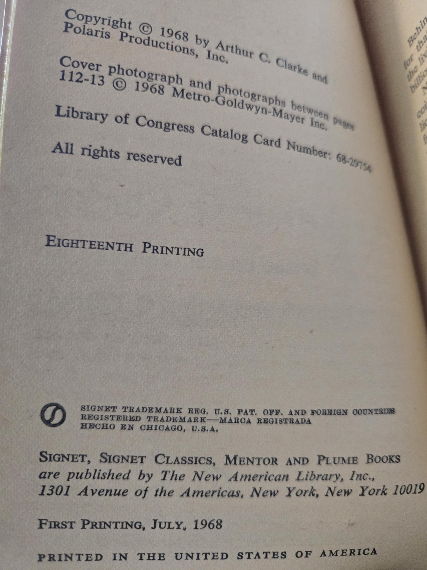 2001 A Space Odyssey // Arthur C. Clarke // 18th Printing 1970s // Vintage Paperback Sci-fi