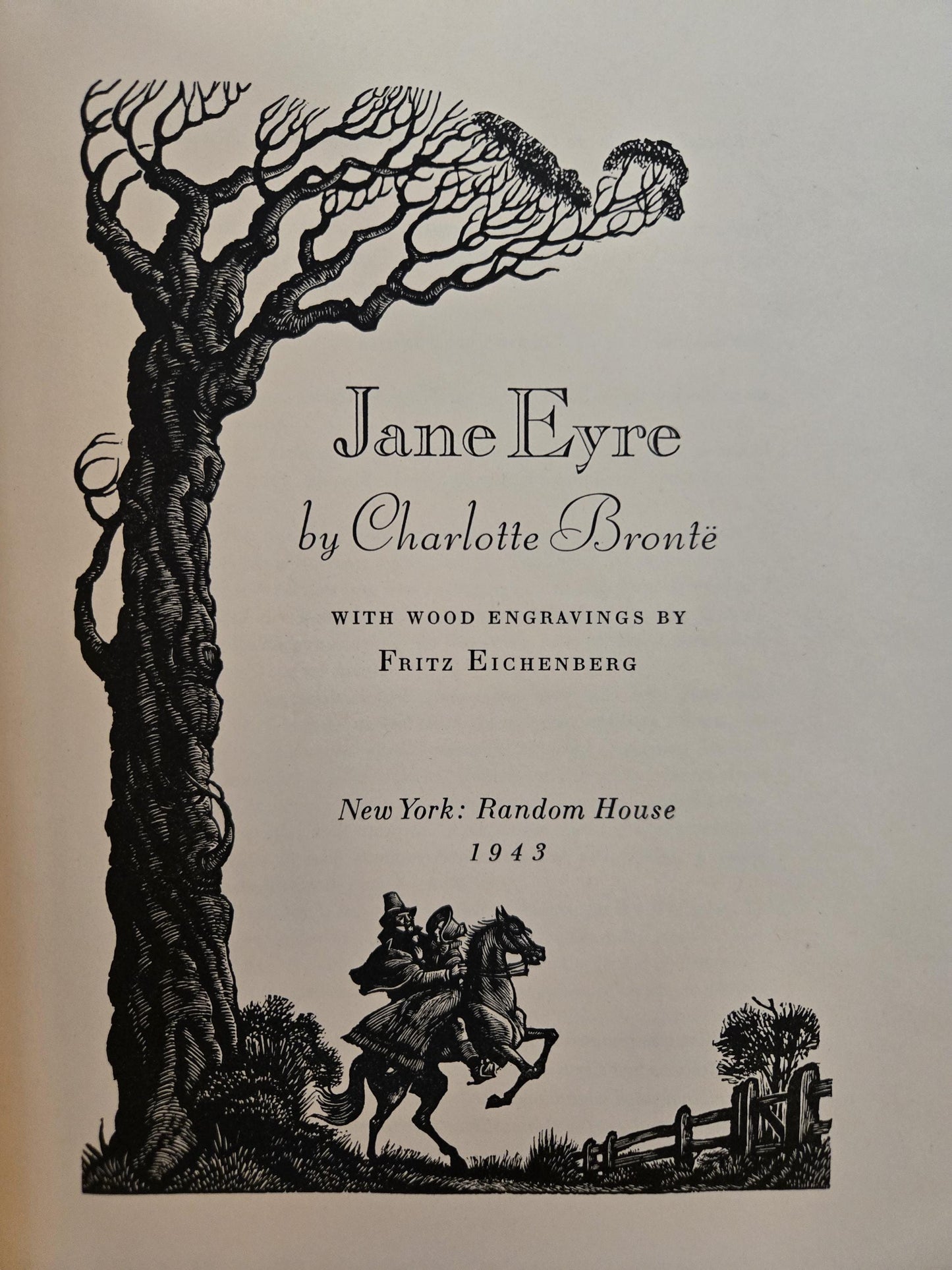Jane Eyre // Charlotte Bronte // 1943 // Vintage Hardcover Fritz Eichenberg Art Wood Engravings