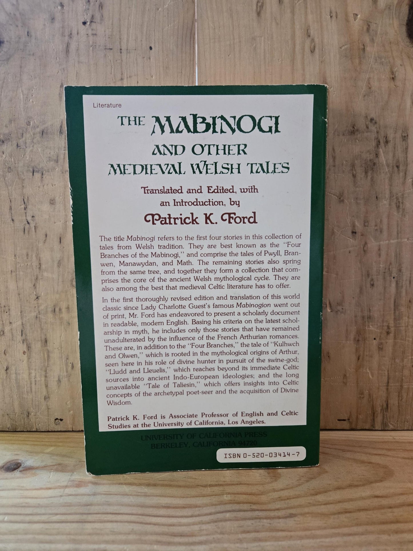 The Mabinogi and Other Medieval Welsh Tales // Translated and Edited by Patrick K. Ford // 1977 // Vintage Paperback Folklore Mythology