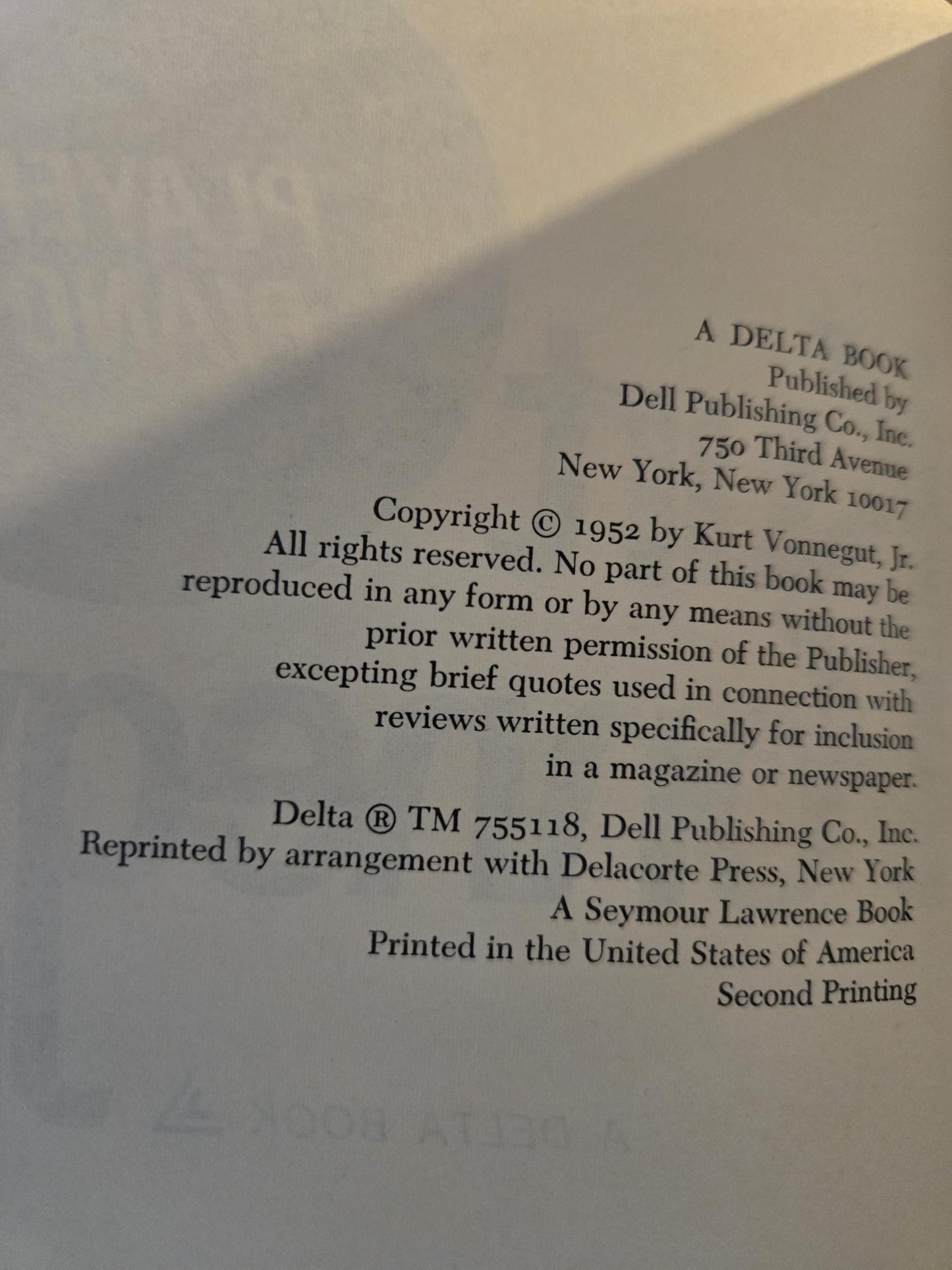 Player Piano // Kurt Vonnegut Jr. // Delta 2nd Printing 1952 // Vintage Paperback
