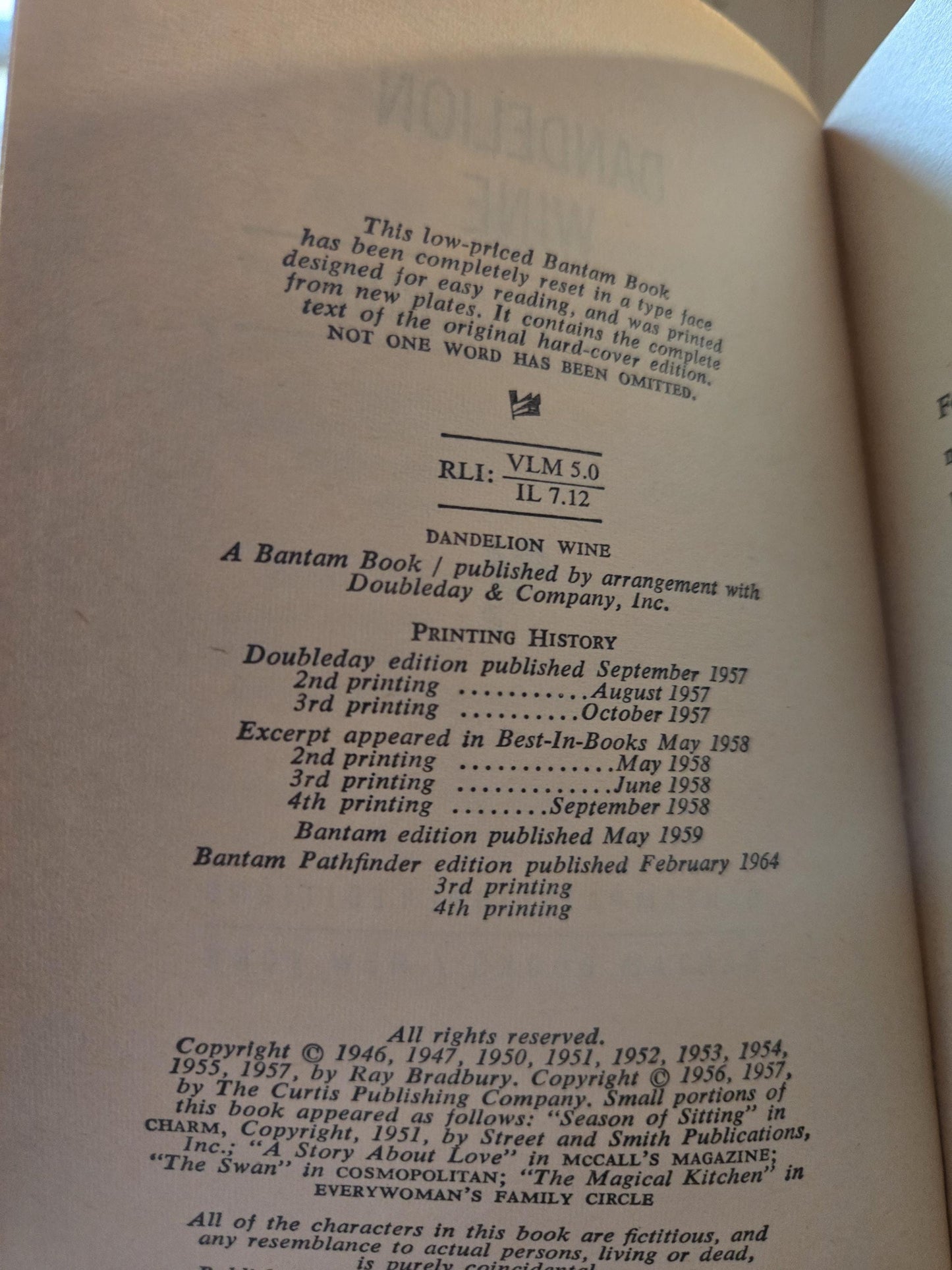 Dandelion Wine // Ray Bradbury // 4th Printing 1964 // Vintage Paperback