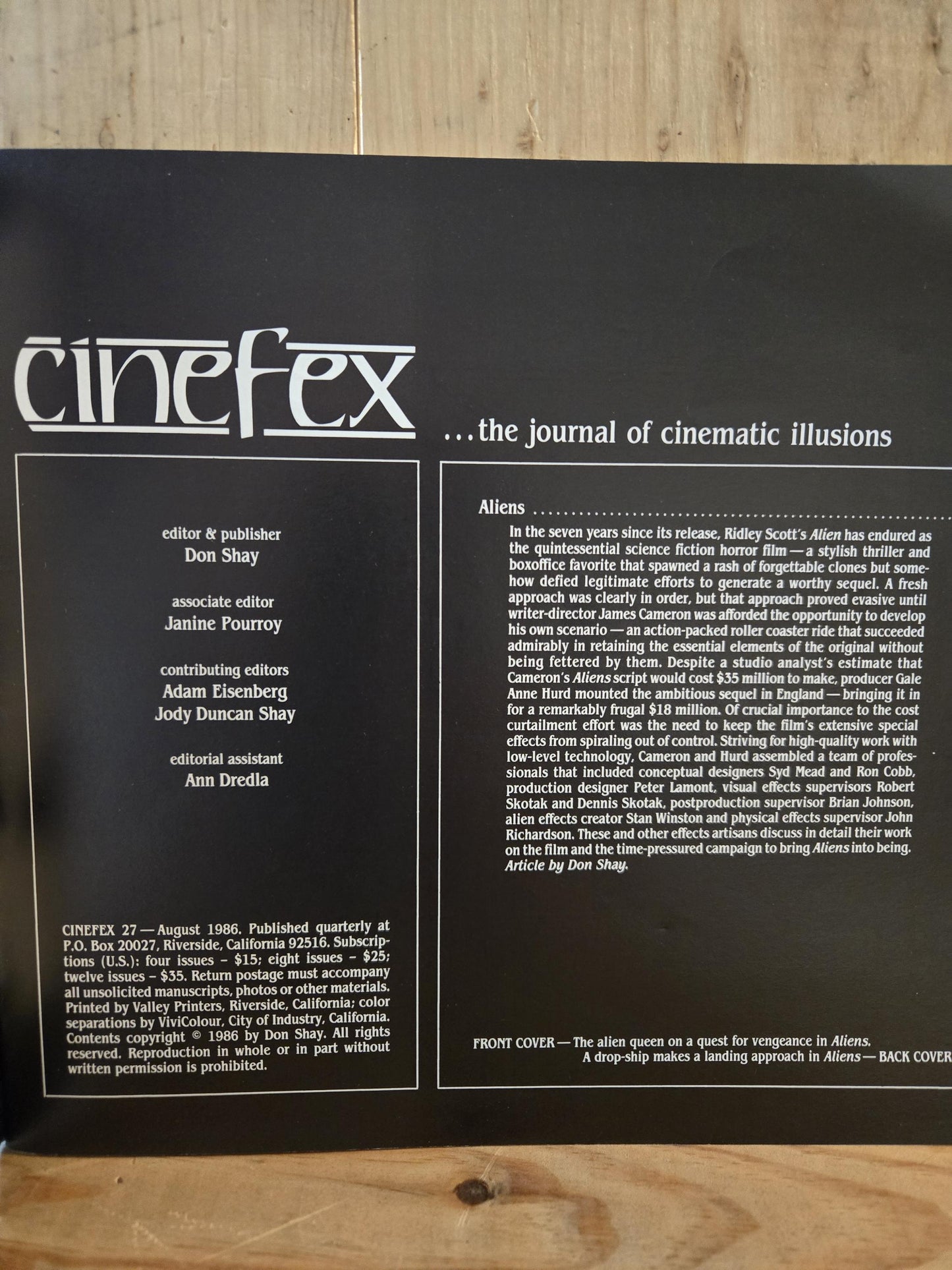 Cinefex Magazine // #27 August 1986 // Aliens Movie Visual Special Effects Sci-fi