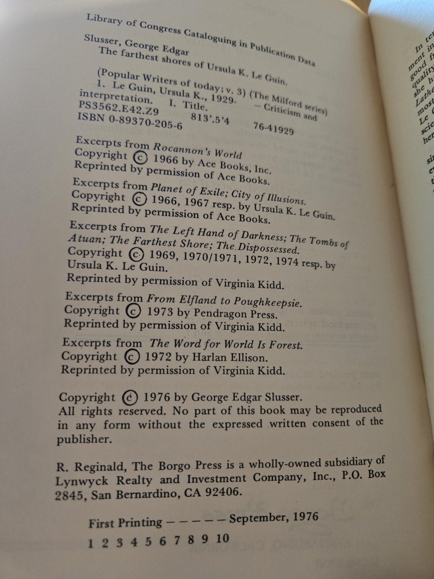 The Farthest Shores of Ursula K. Le Guin // George Edgar Slusser // 1976 // Vintage Paperback Pamphlet Essays Sci-fi Fantasy