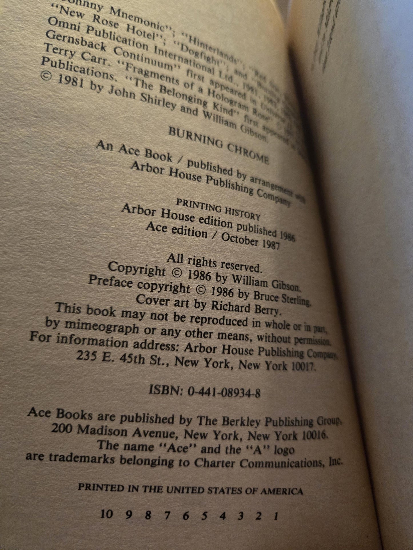Burning Chrome // William Gibson // 1st Ace Printing 1987 // Vintage Paperback Sci-fi Cyberpunk