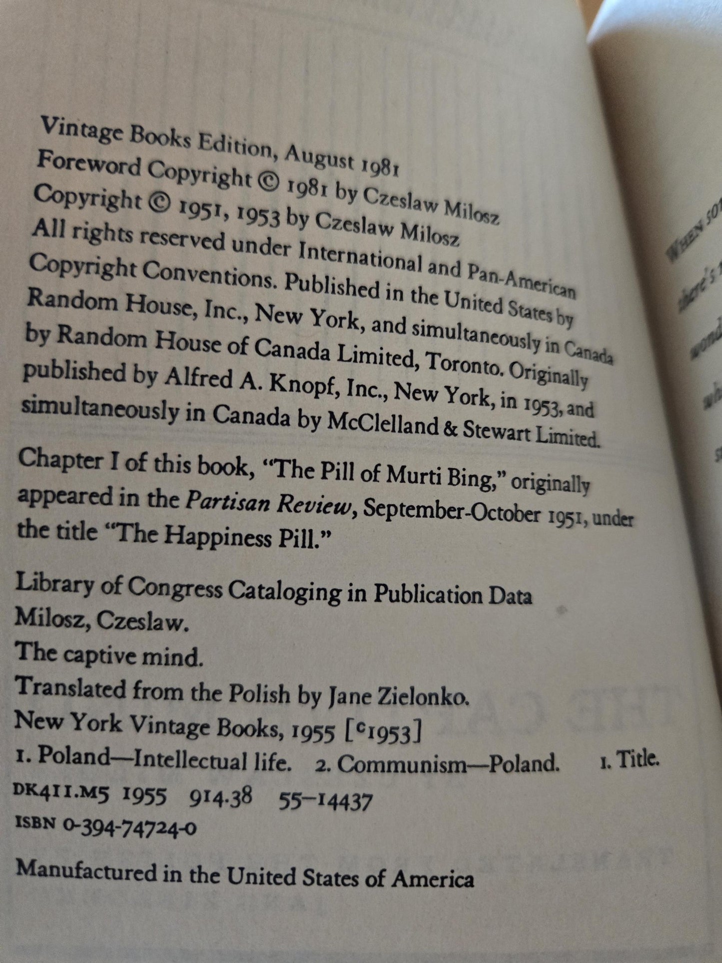 The Captive Mind // Czeslaw Milosz // 1981 // Vintage Paperback Nonfiction Philosophy History