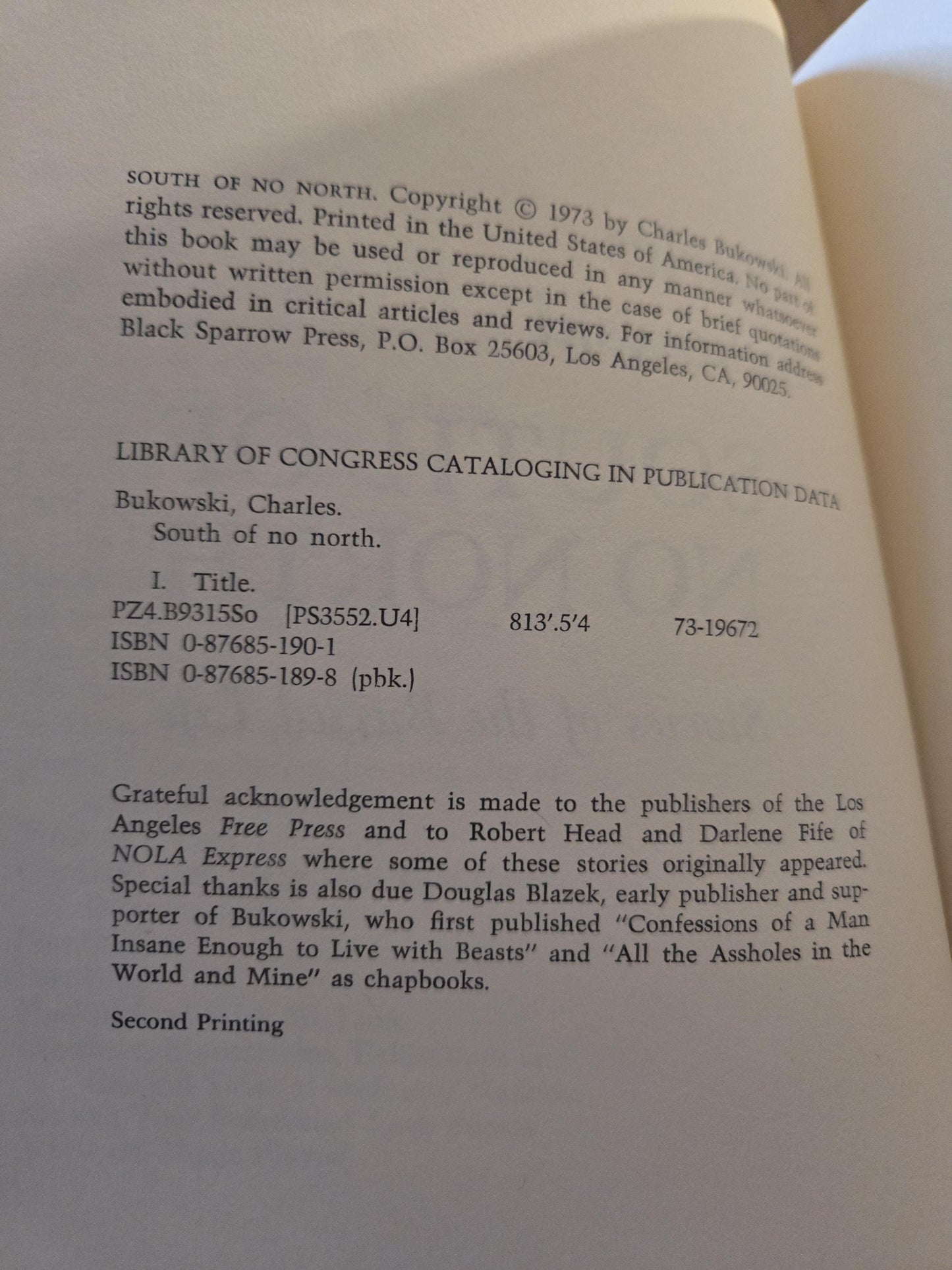 South of No North // Charles Bukowski // 2nd Printing 1973 // Vintage Paperback