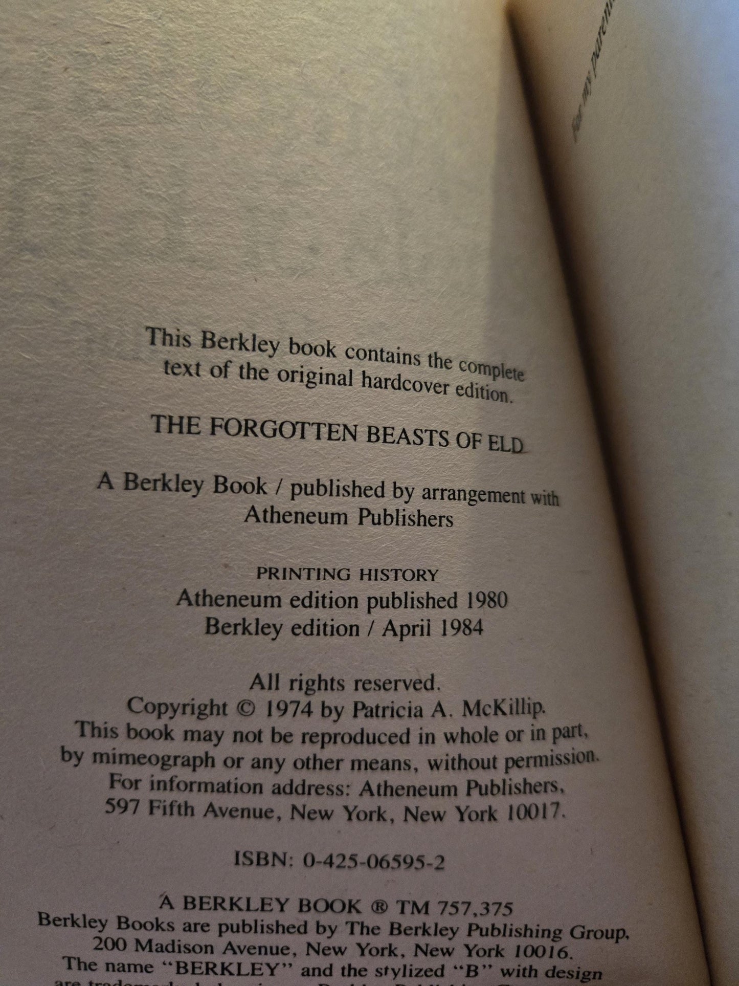 The Forgotten Beasts of Eld // Patricia A. McKillip // 1984 // Vintage Paperback Fantasy