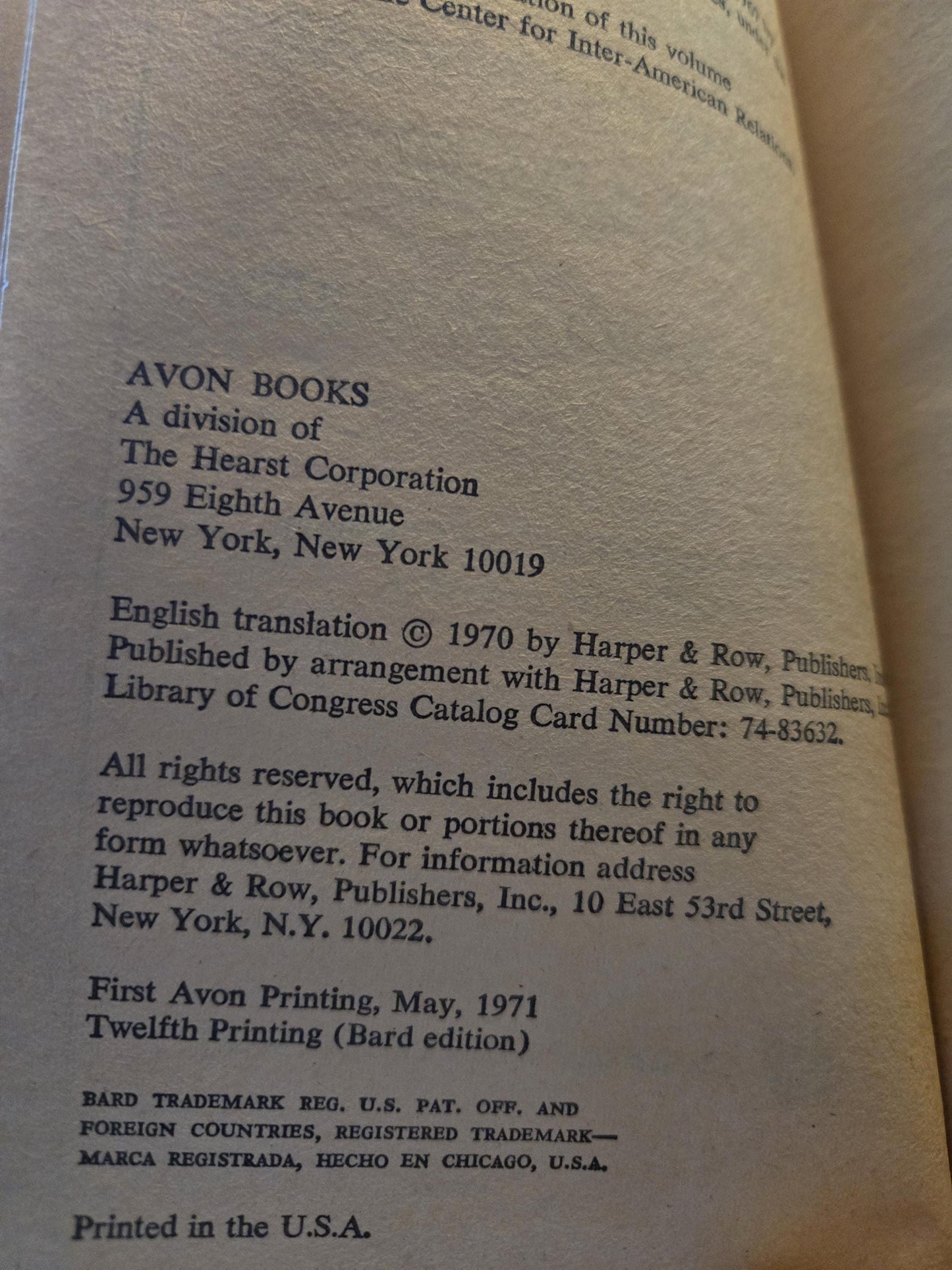 One Hundred Years of Solitude // Gabriel Garcia Marquez // 12th Printing 1971 // Vintage Paperback Magical Realism