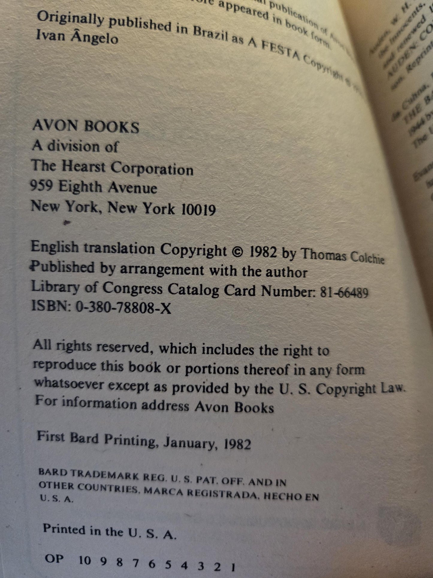 The Celebration // Ivan Ângelo // Avon Bard 1982 // Vintage Paperback