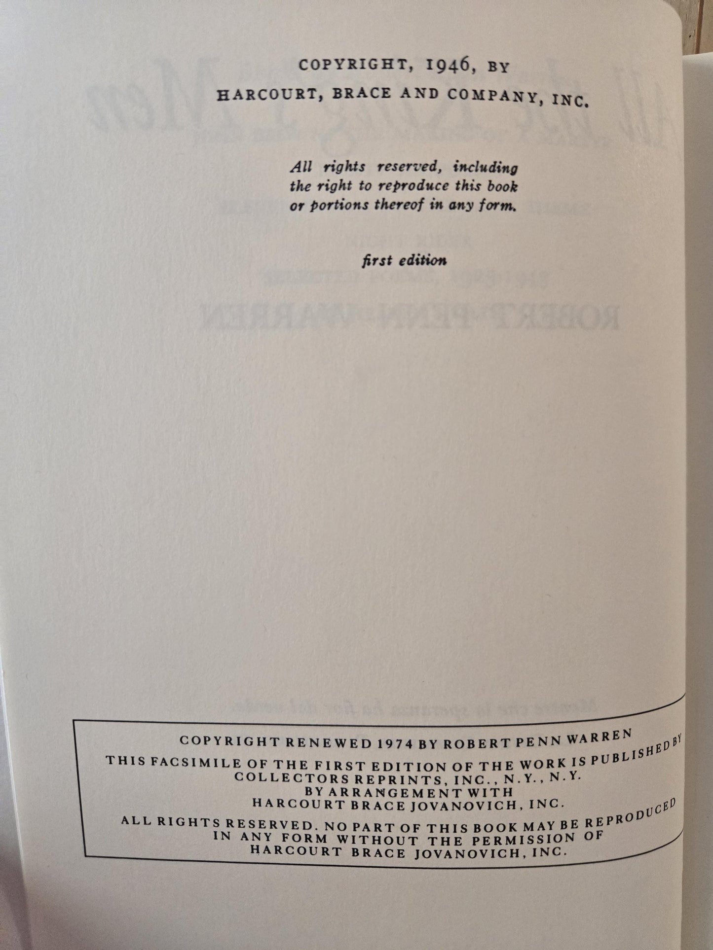 All The King's Men // Robert Penn Warren // 1974 Facsimile Edition // Vintage Hardcover