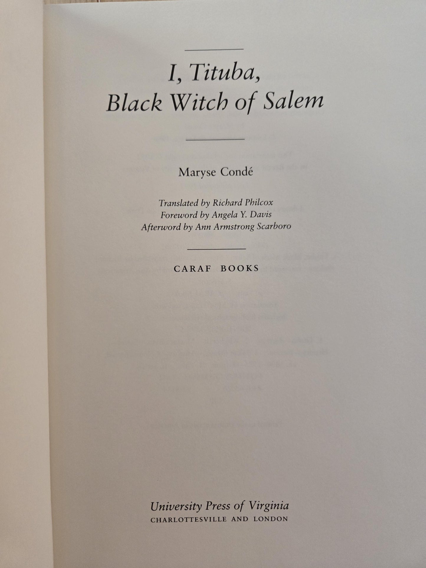 I, Tituba Black Witch of Salem // Maryse Condé // 1st U.S. Edition 1st Printing 1992 // Vintage Hardcover
