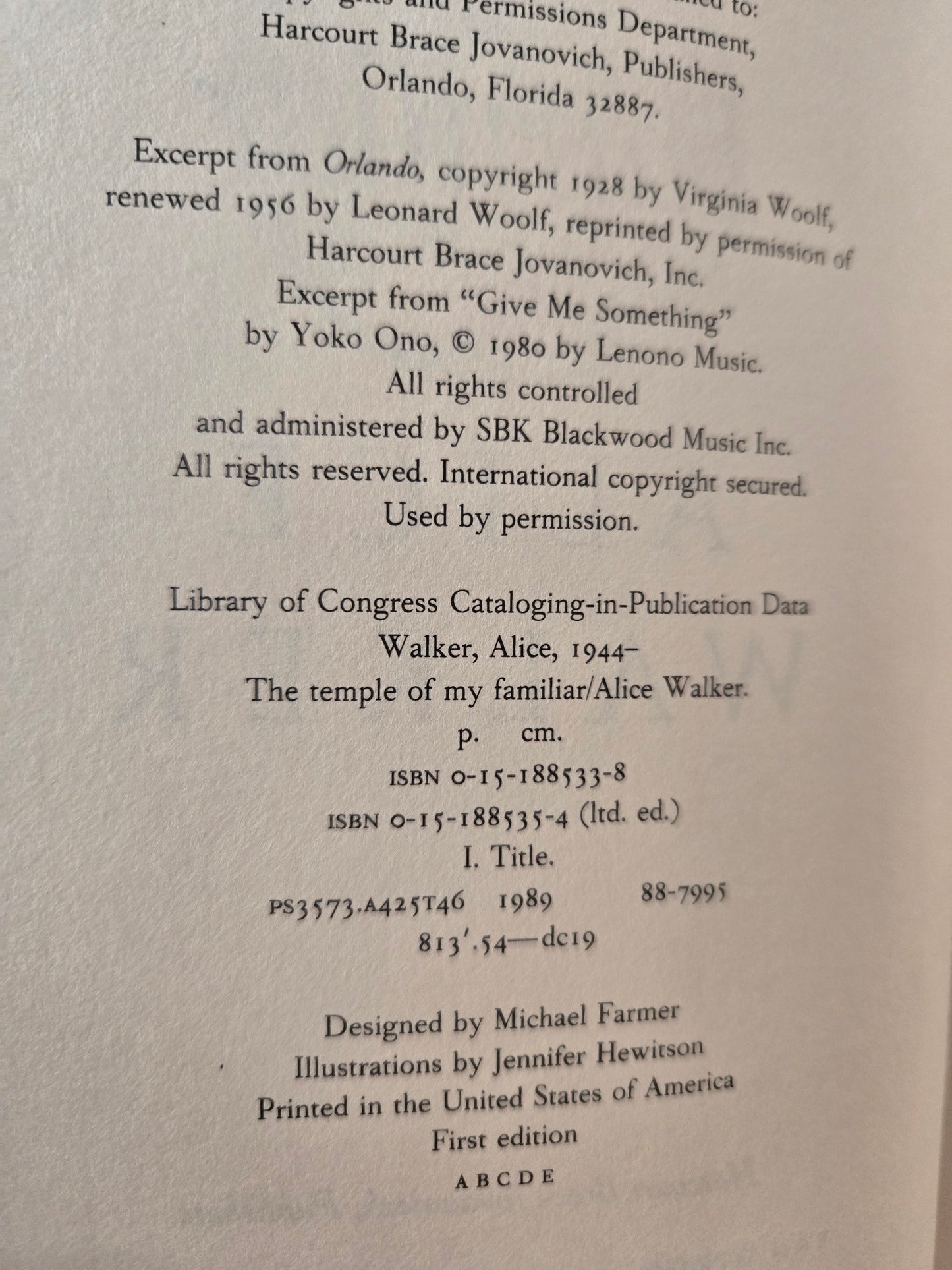 The Temple of My Familiar // Alice Walker // 1st Edition 1989 // Vintage Hardcover