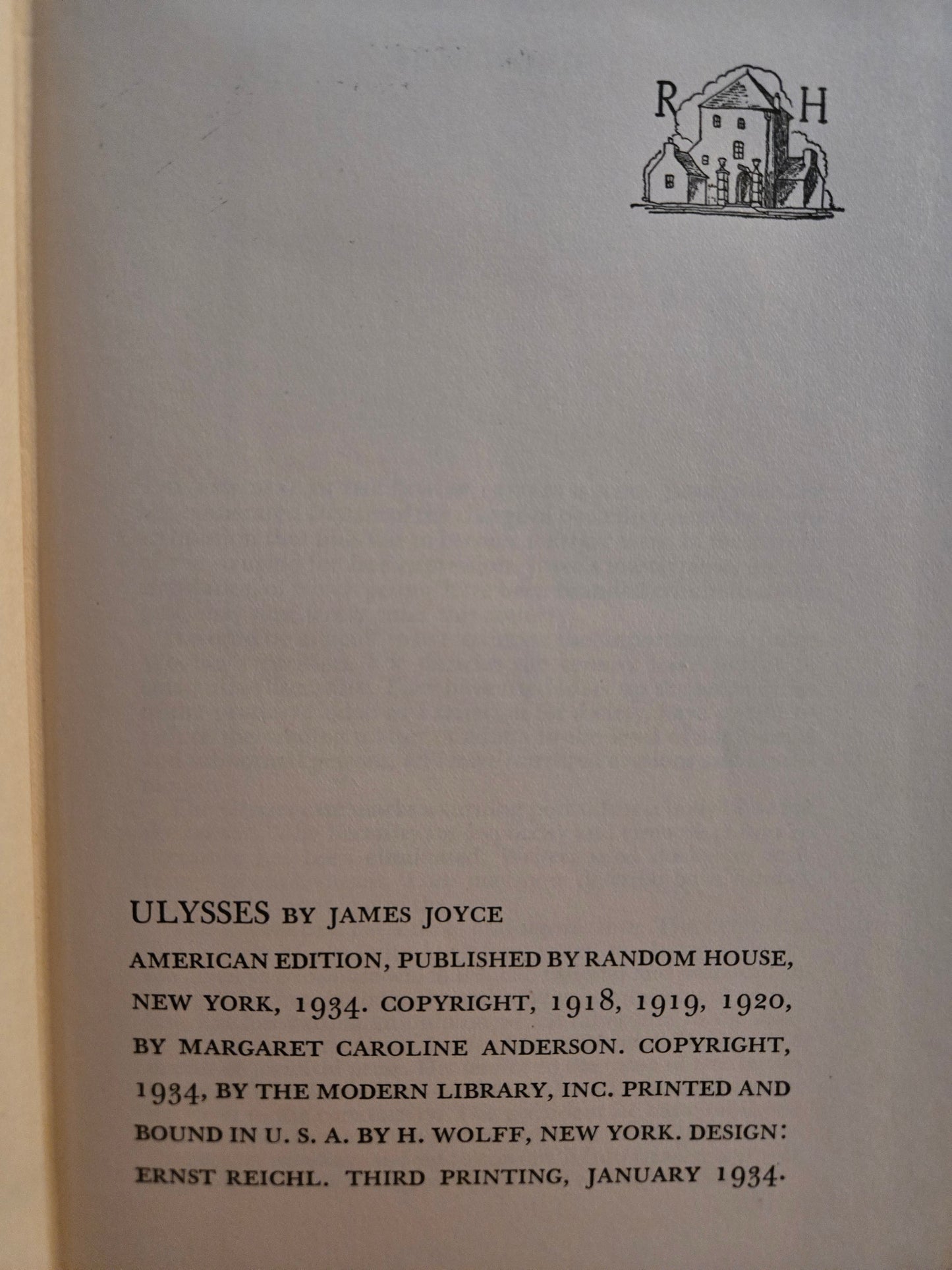 Ulysses // James Joyce // 1st American Edition 3rd Printing 1934 Random House // Vintage Hardcover No Dust Jacket