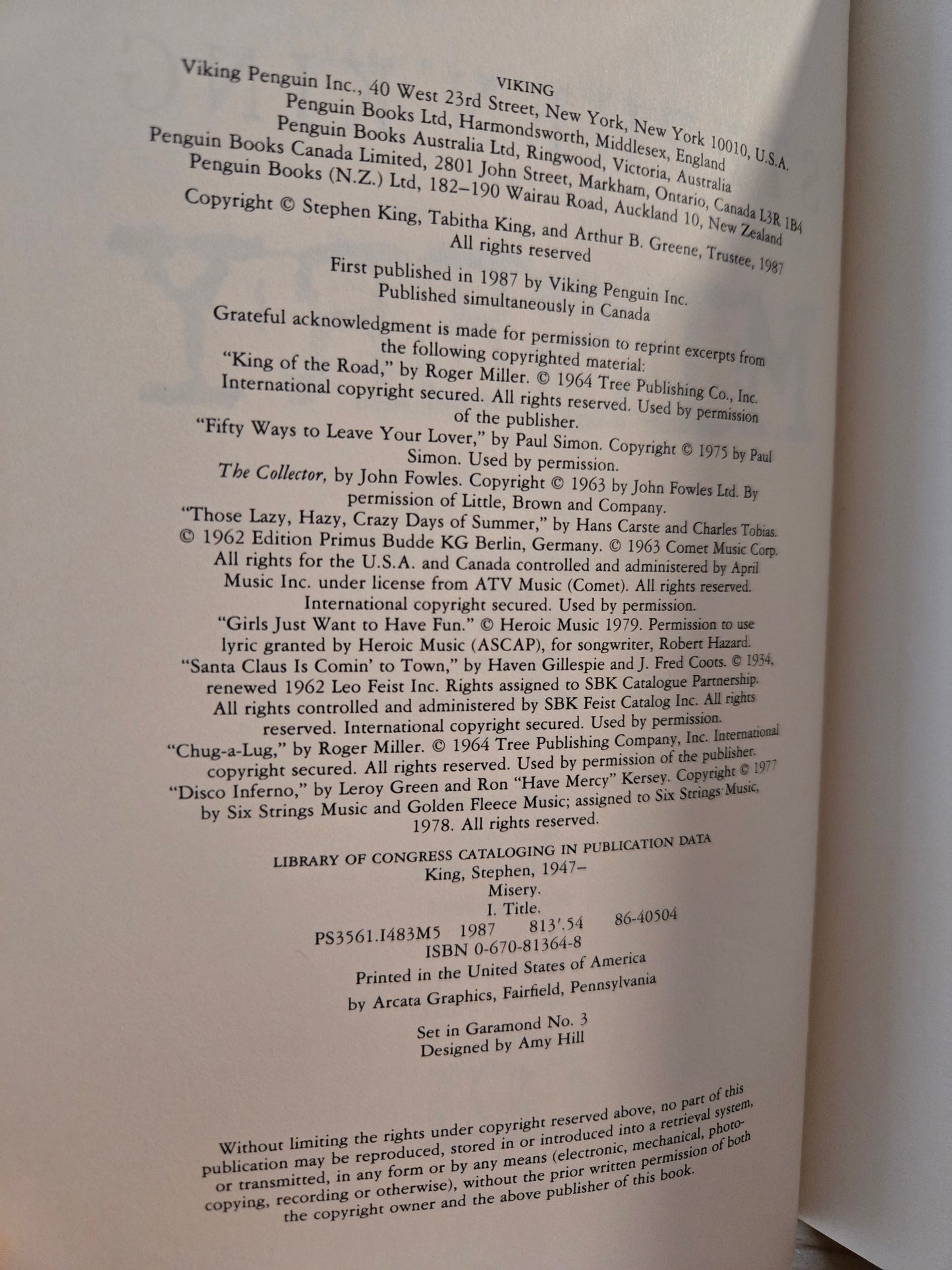 Misery // Stephen King // 1st Edition 1st Printing 1987 // Vintage Hardcover Horror