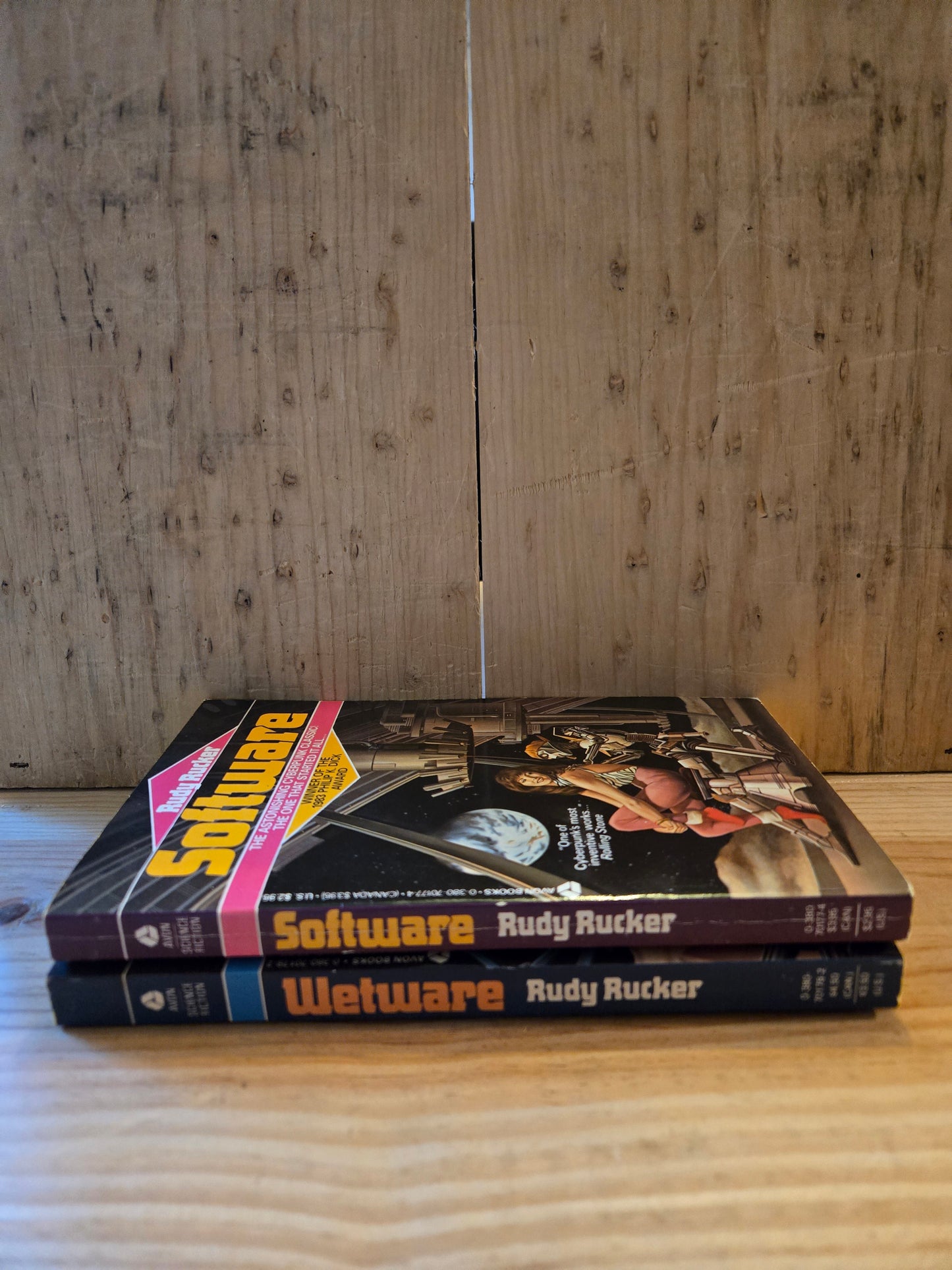 Software and Wetware (2 Book Set) // Rudy Rucker // 1987-1988 // Vintage Paperback Cyberpunk Sci-fi