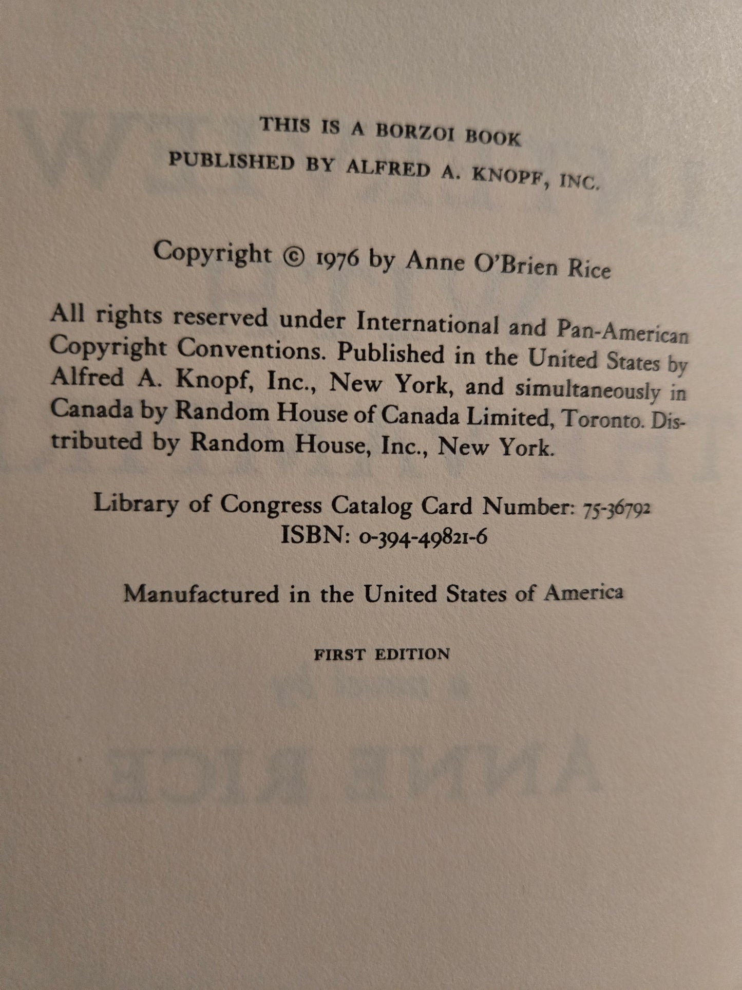 Interview with the Vampire // Anne Rice // 1st Edition 1st Printing 1976 // Vintage Hardcover Horror Thriller