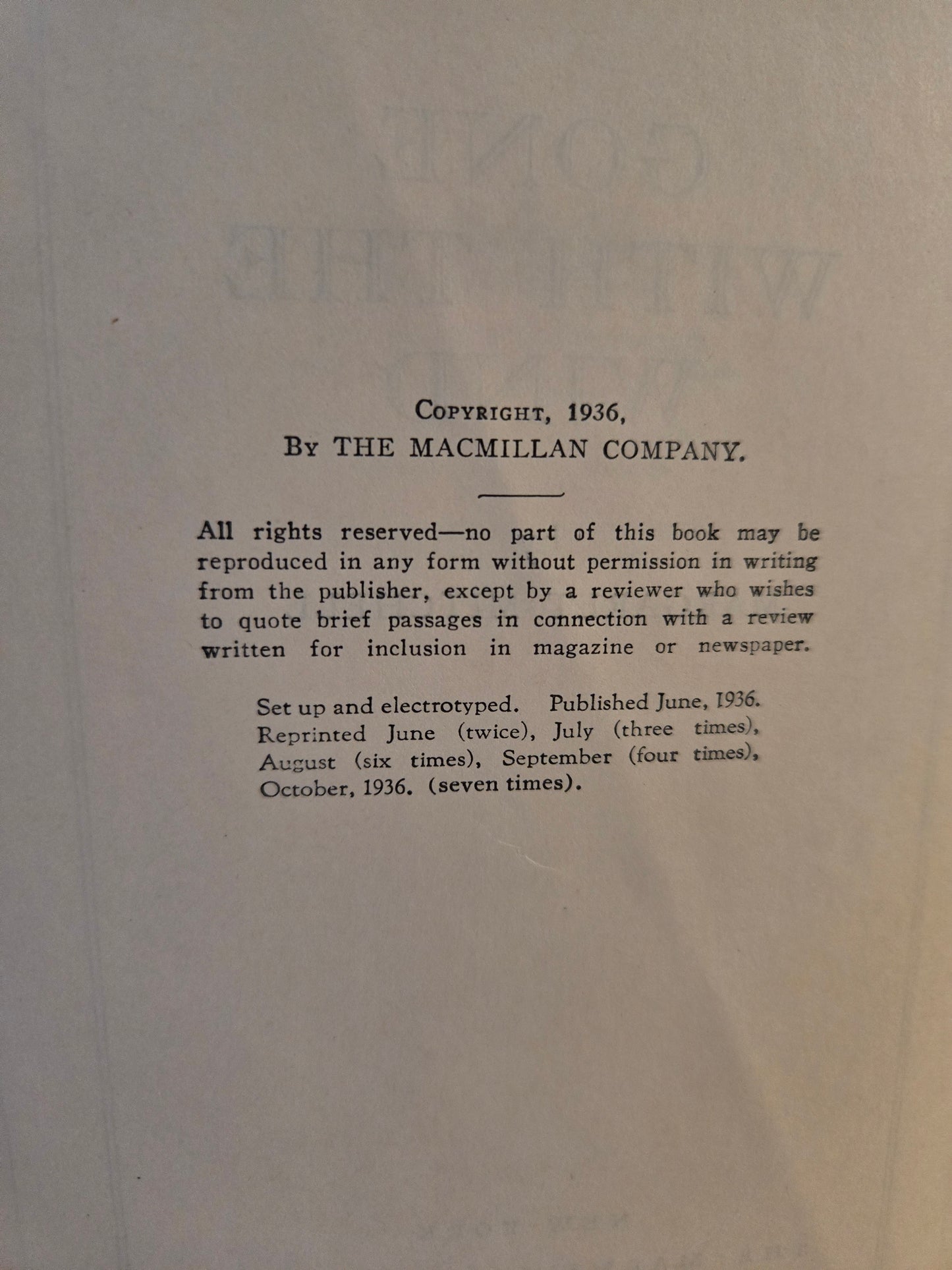 Gone with the Wind // Margaret Mitchell // 1st Edition October 1936 Reprint // Vintage Hardcover