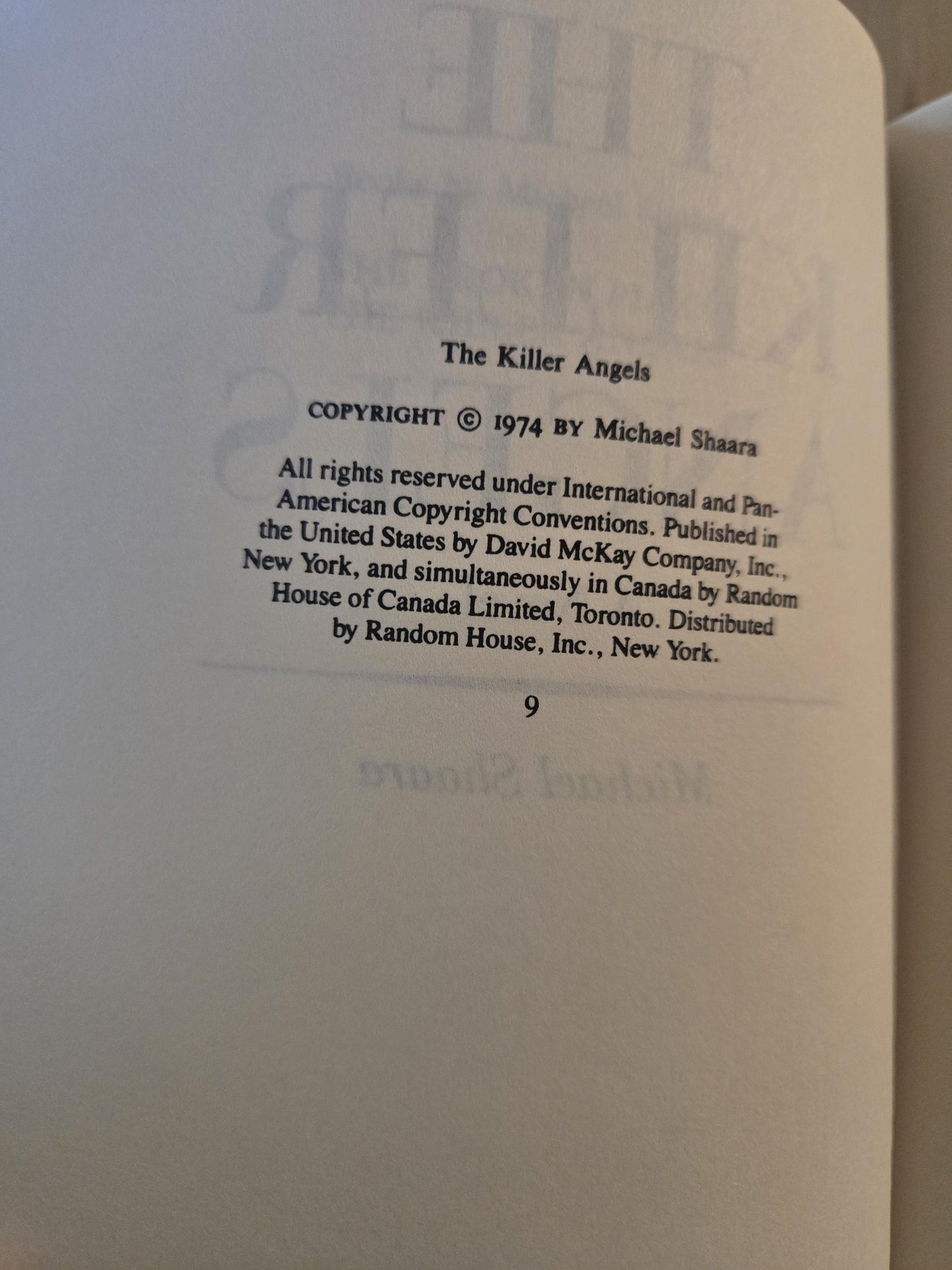 The Killer Angels // Michael Shaara // 1st Edition 9th Printing // Vintage Hardcover Historical Fiction