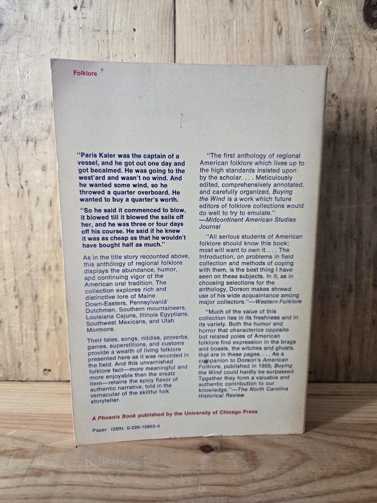 Buying the Wind: Regional Folklore in the United States // Richard M. Dorson // 1972 // Vintage Paperback