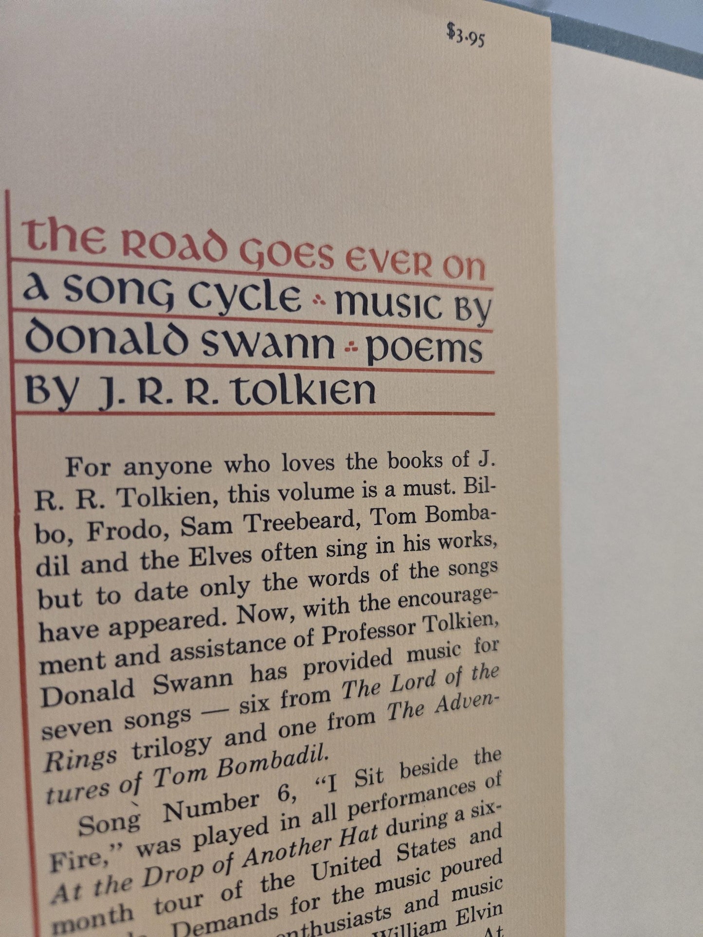 The Road Goes Ever On: A Song Cycle // Music by Donald Swann and Poems by J.R.R. Tolkien // 1968 // Vintage Hardcover Book