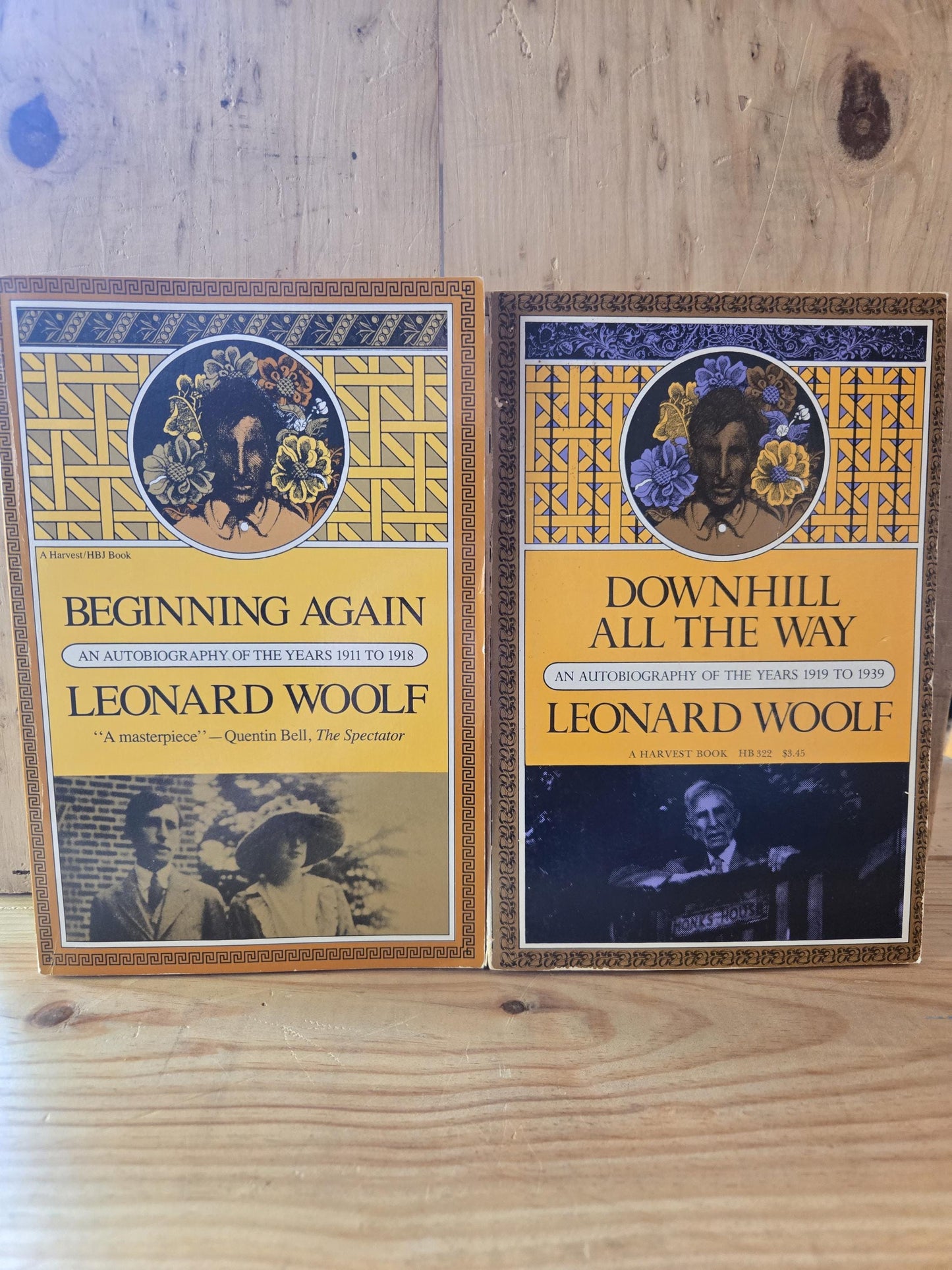 Downhill All The Way + Beginning Again (2 Book Lot) // Leonard Woolf // 1975 // Vintage Paperback Autobiography