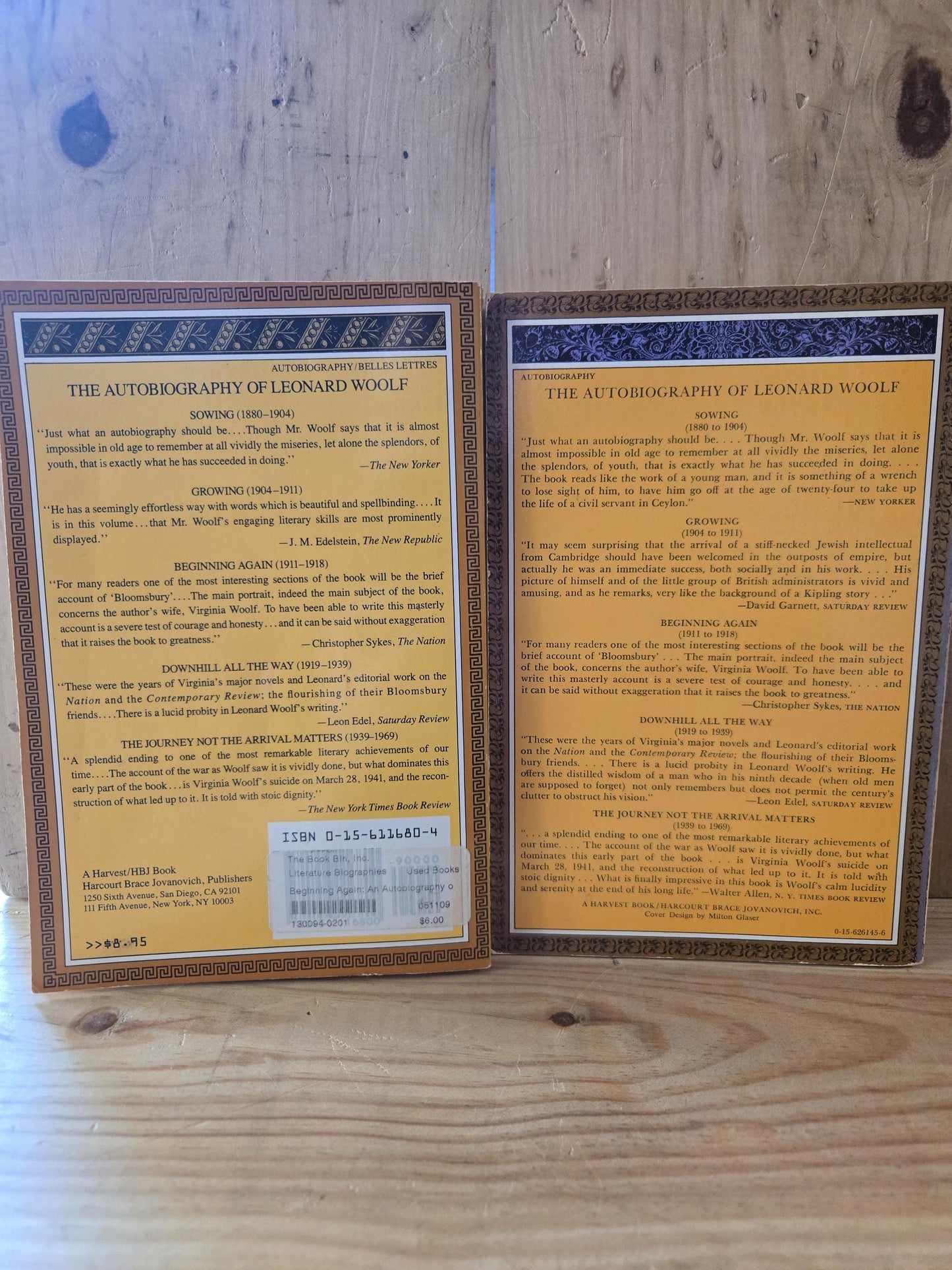 Downhill All The Way + Beginning Again (2 Book Lot) // Leonard Woolf // 1975 // Vintage Paperback Autobiography