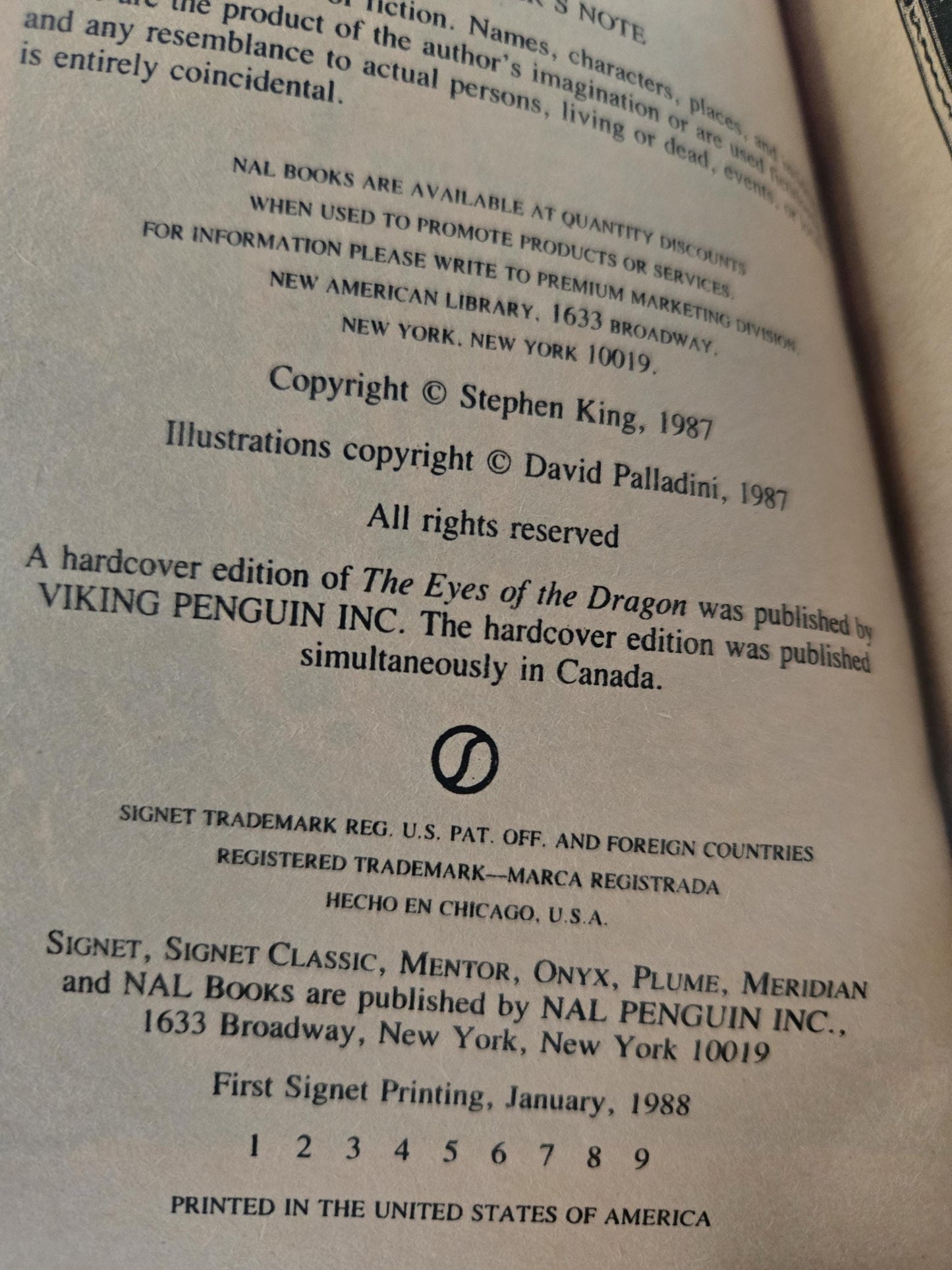The Eyes of the Dragon // Stephen King // 1st Printing 1988 // Vintage Paperback Fantasy