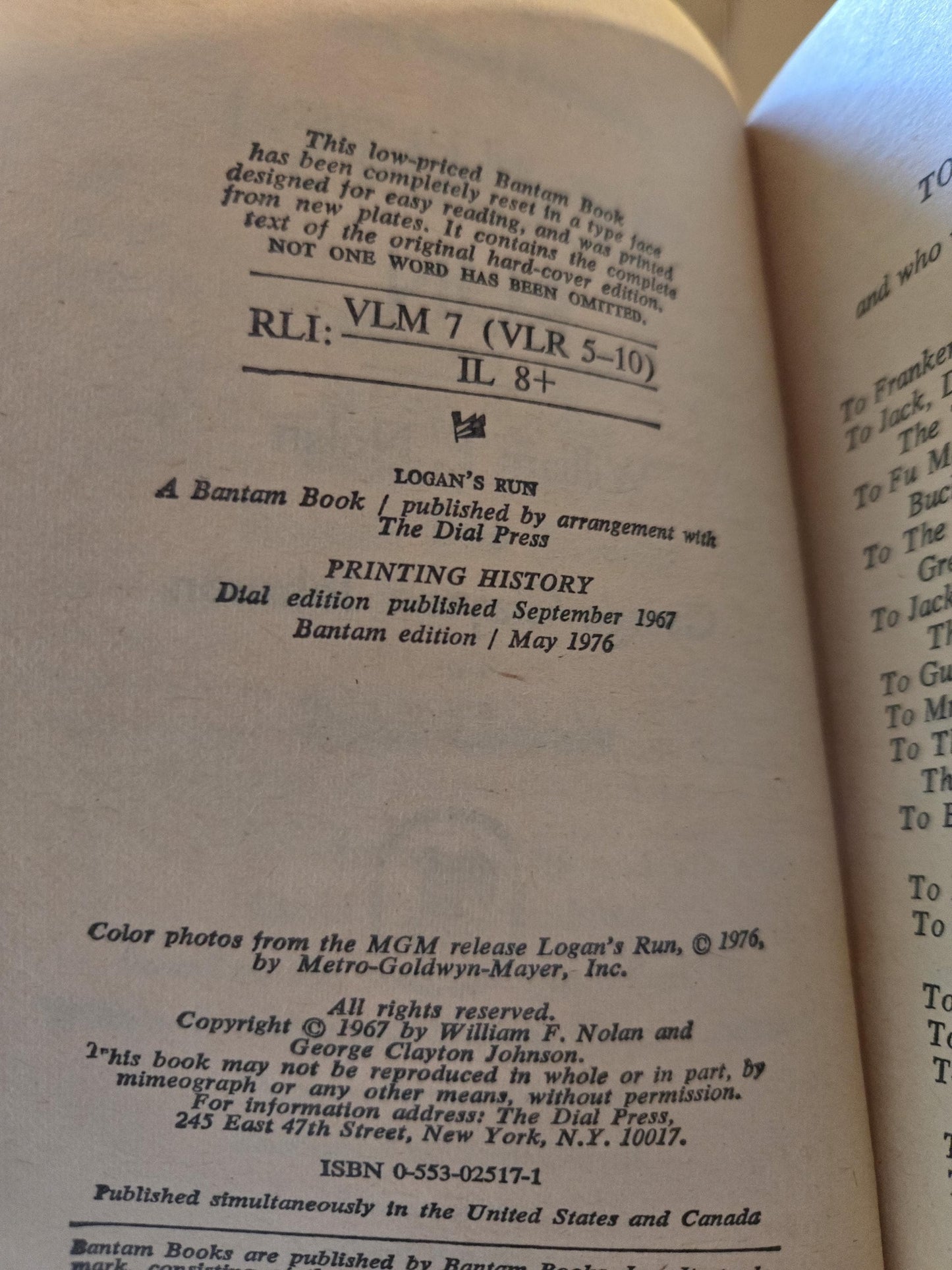 Logan's Run // William F. Nolan and George Clayton Johnson // 1976 // Vintage Paperback Sci-fi