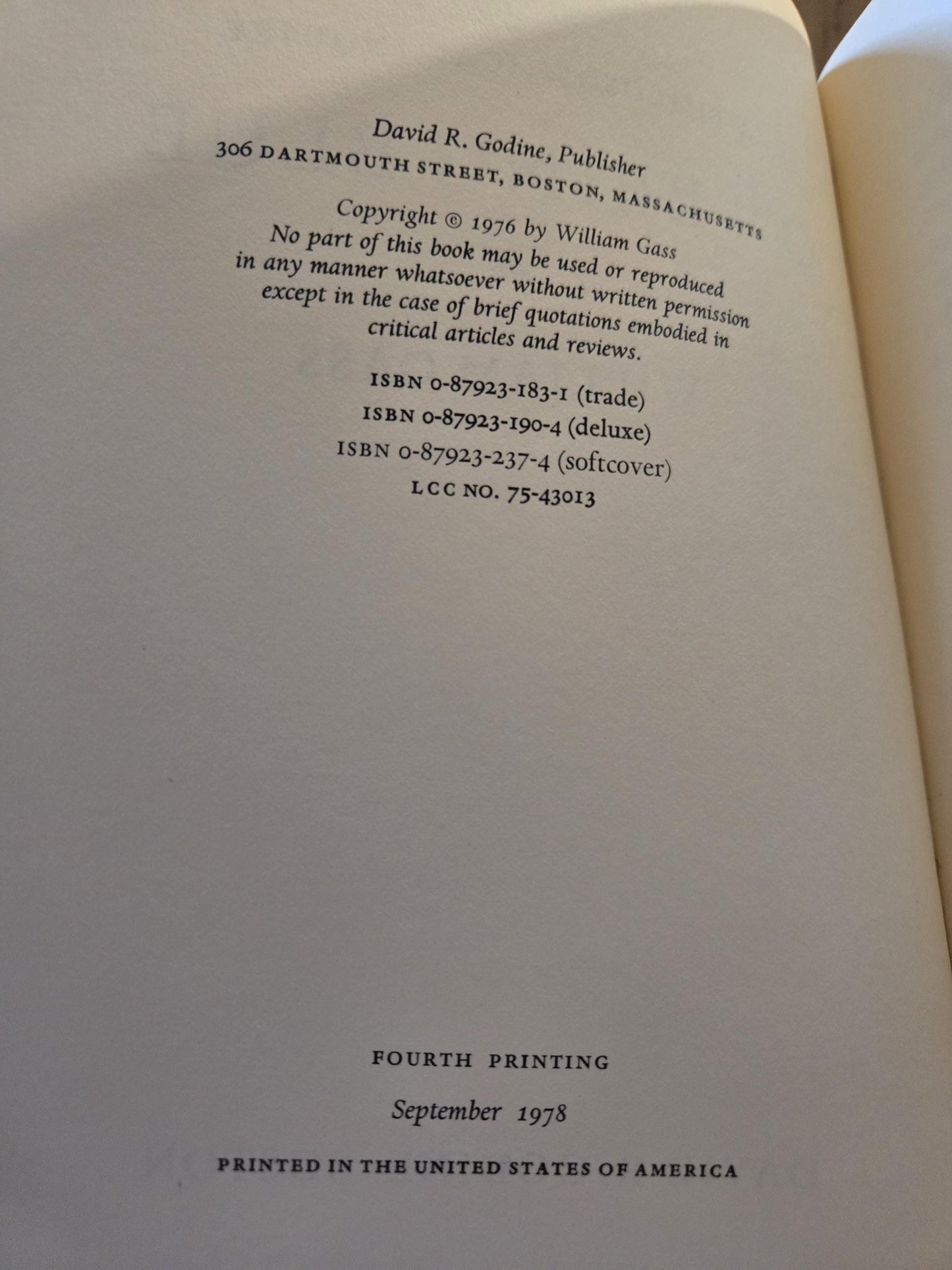 On Being Blue: A Philosophical Inquiry // William Gass // 4th Printing 1978 // Vintage Paperback