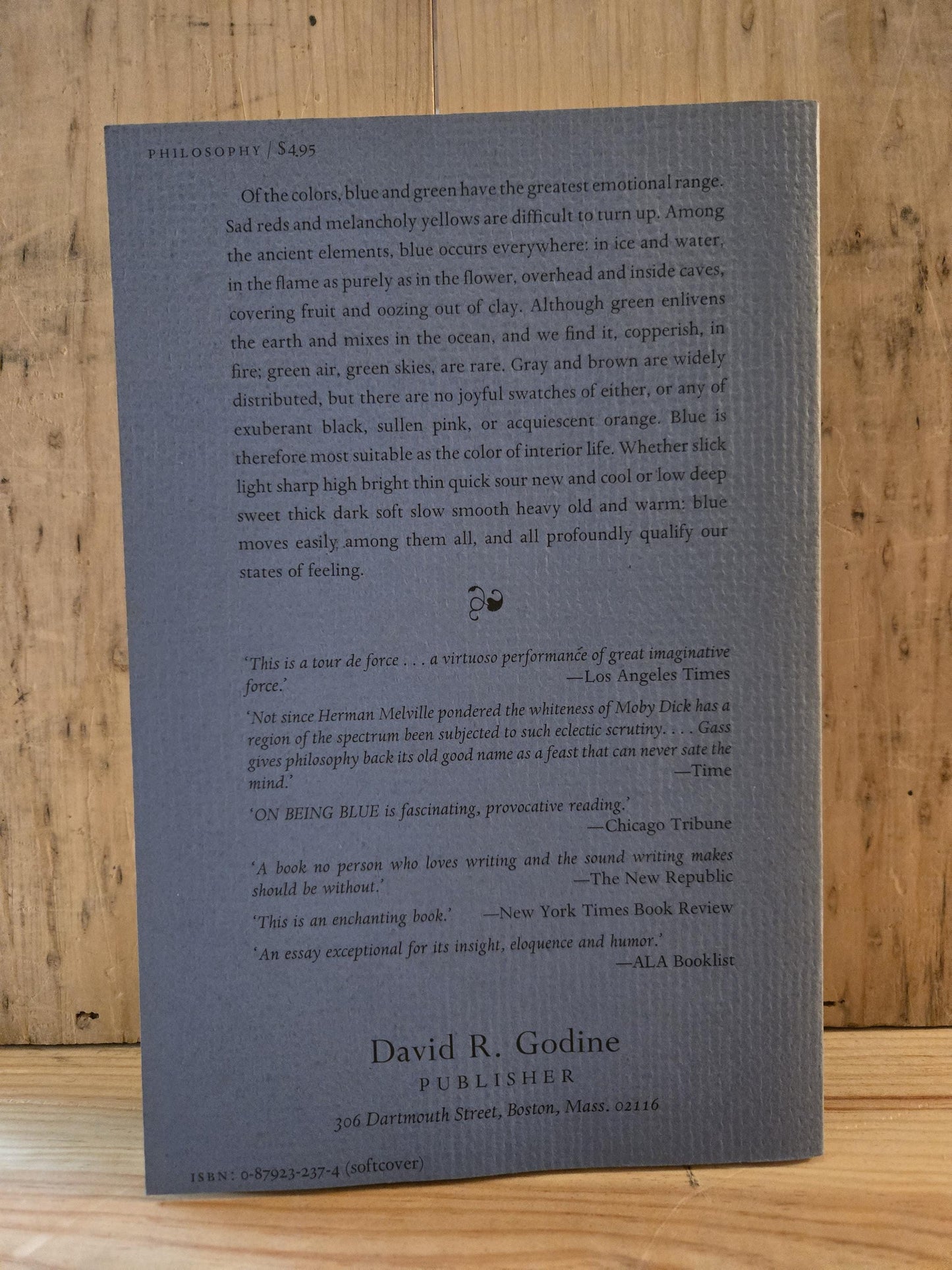 On Being Blue: A Philosophical Inquiry // William Gass // 4th Printing 1978 // Vintage Paperback
