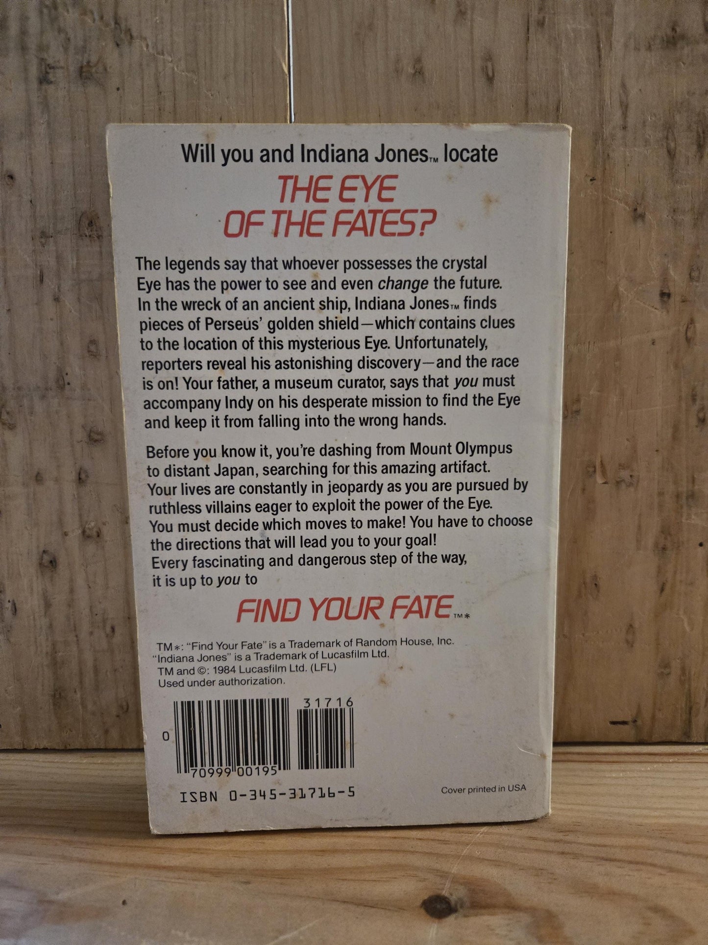 Indiana Jones and the Eye of the Fates: Find Your Fate #4 // Richard Wenk // 1984 // Vintage Paperback CYOA